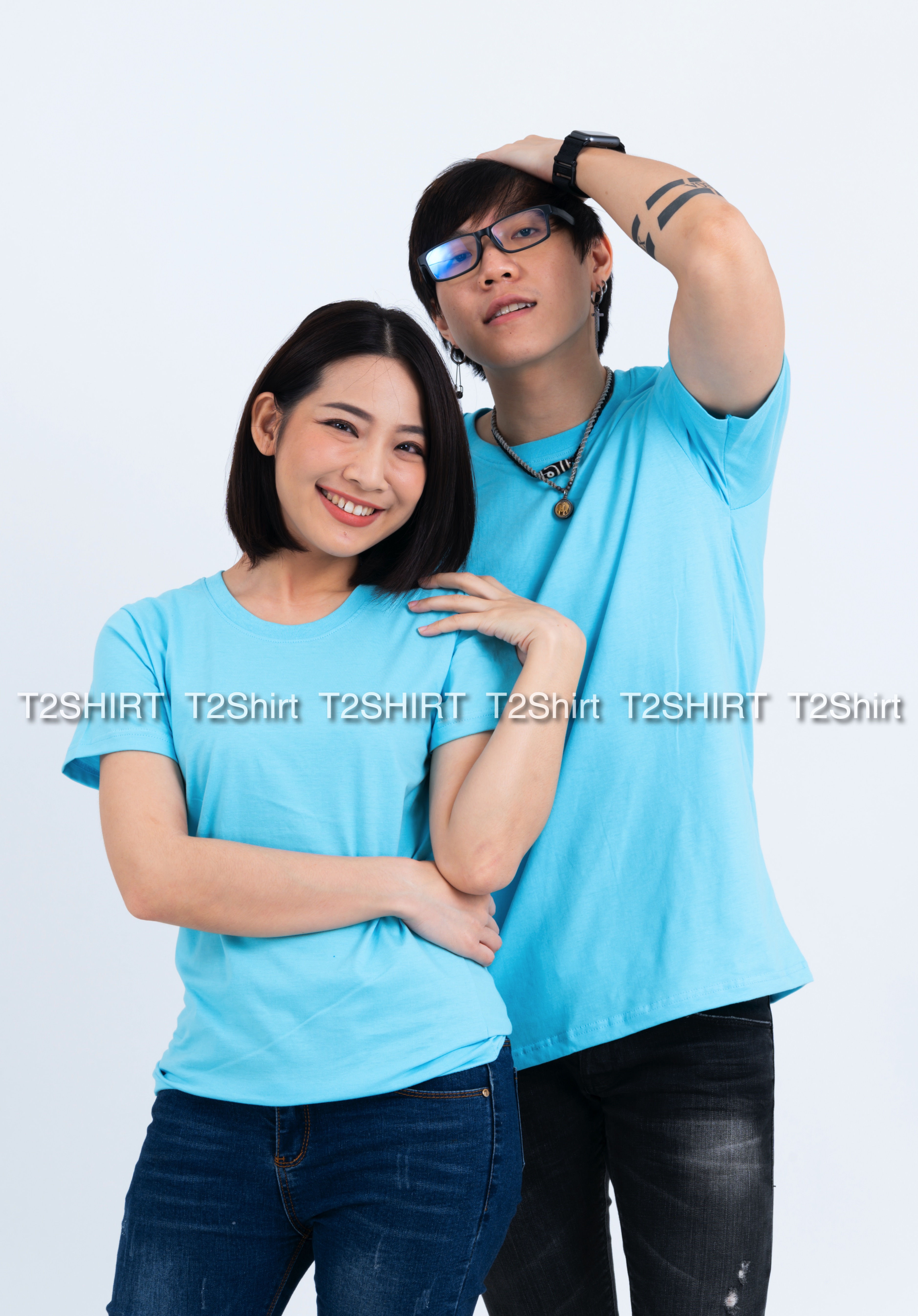 เสื้อยืด คอกลม แขนสั้น สีฟ้าอ่อน Size L