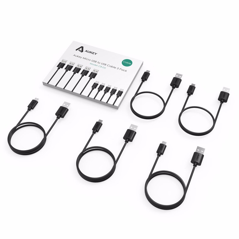 [Pack 5 เส้น] สายชาร์จ/ซิงค์ Aukey Micro USB 2.0 Data Sync Charge Cable (สีดำ) (CB-D5)