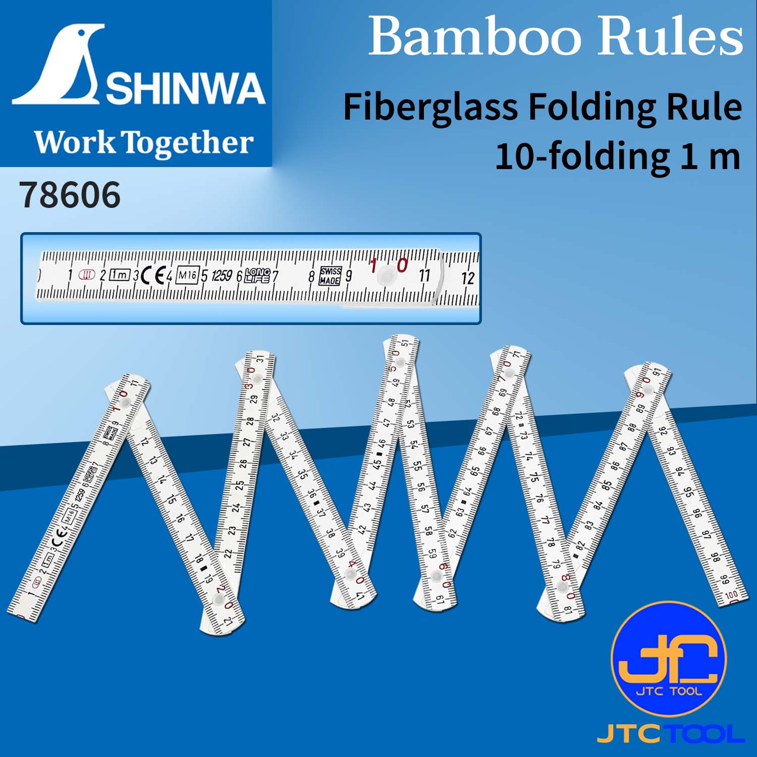 ไม้บรรทัดไฟเบอร์กลาสแบบพับ1เมตร - Fiberglass Folding Rule No.78606 [Brand: Shinwa]