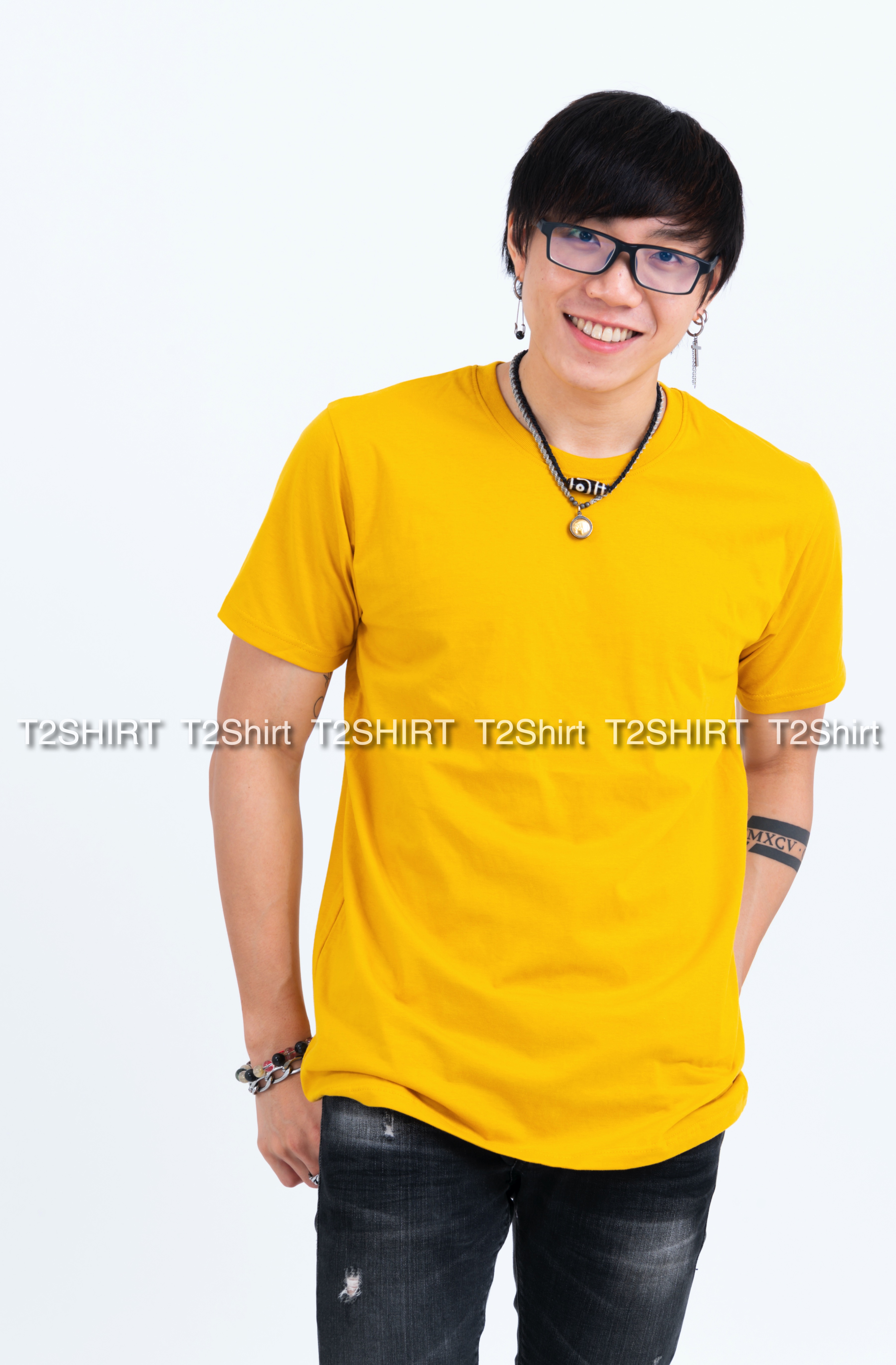 เสื้อยืด คอกลม แขนสั้น สีเหลืองมัสตาร์ด Size 3XL