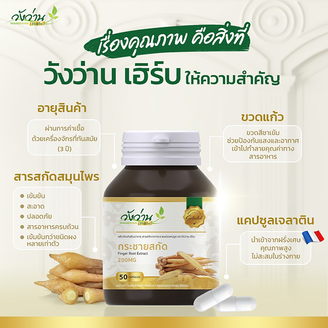 สารสกัดจากกระชาย กระชายขาวสกัด วังว่านเฮิร์บ 50 แคปซูล