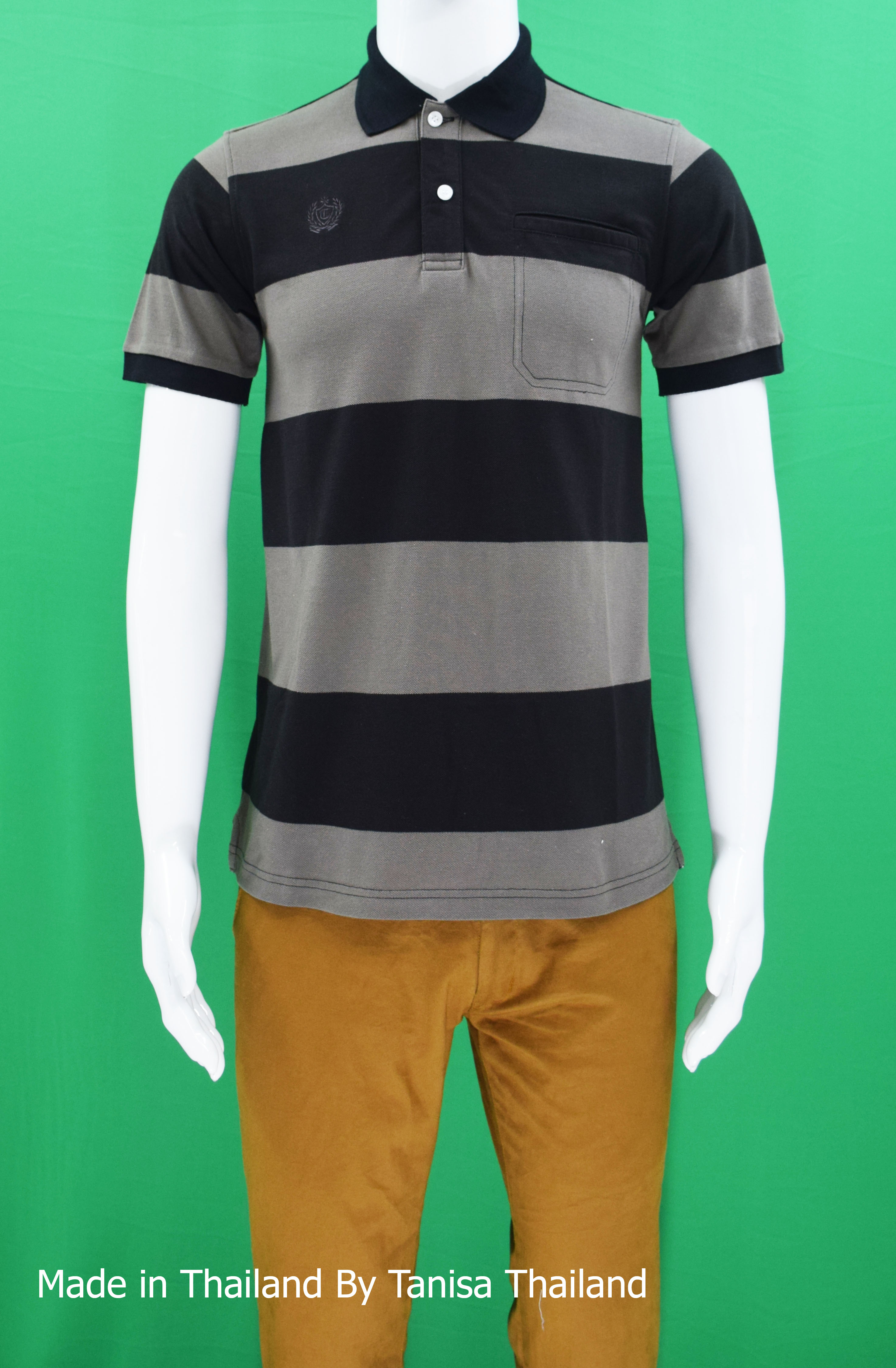 เสื้อโปโลลายริ้ว ดำ-เทาดำ ไซร์ M-3XL ส่งKerry,ส่งฟรี,มีเก็บเงินปลายทาง Made in Thailand By TanisaThailand