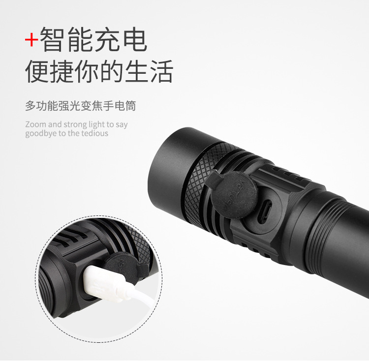 ไฟฉายพกพาแรงสูง แบบปรับขยายได้ ชาร์จ USB