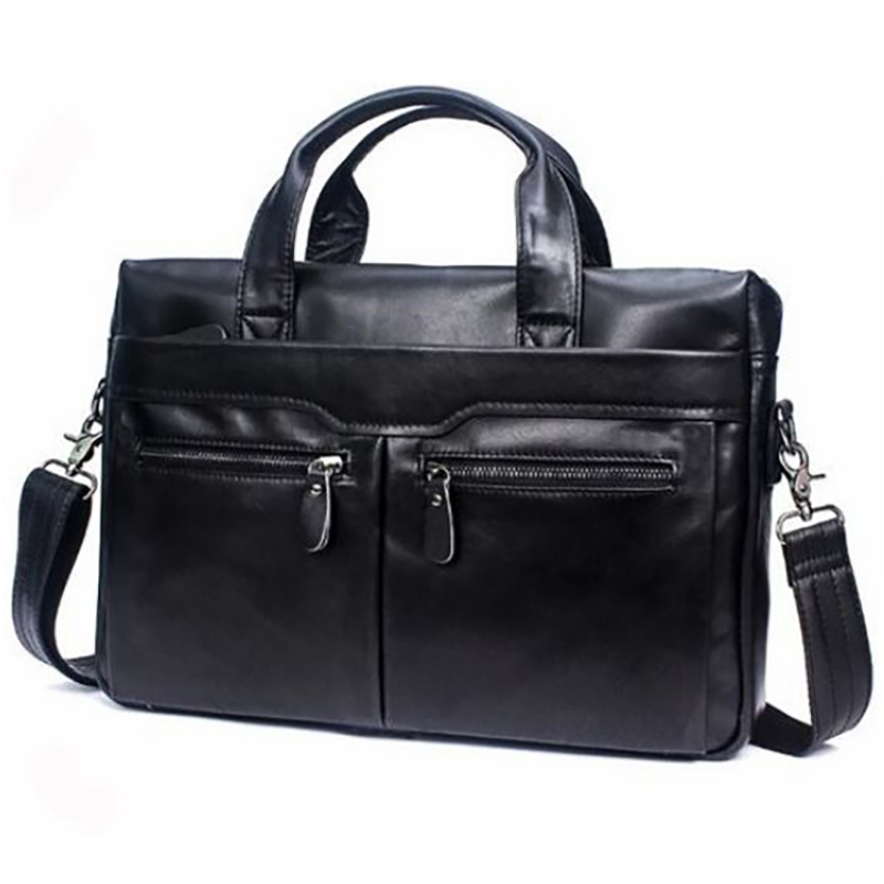 กระเป๋าหนังแท้ สะพายไหล่ผู้ชาย รุ่น 9005 (Black Glossy)