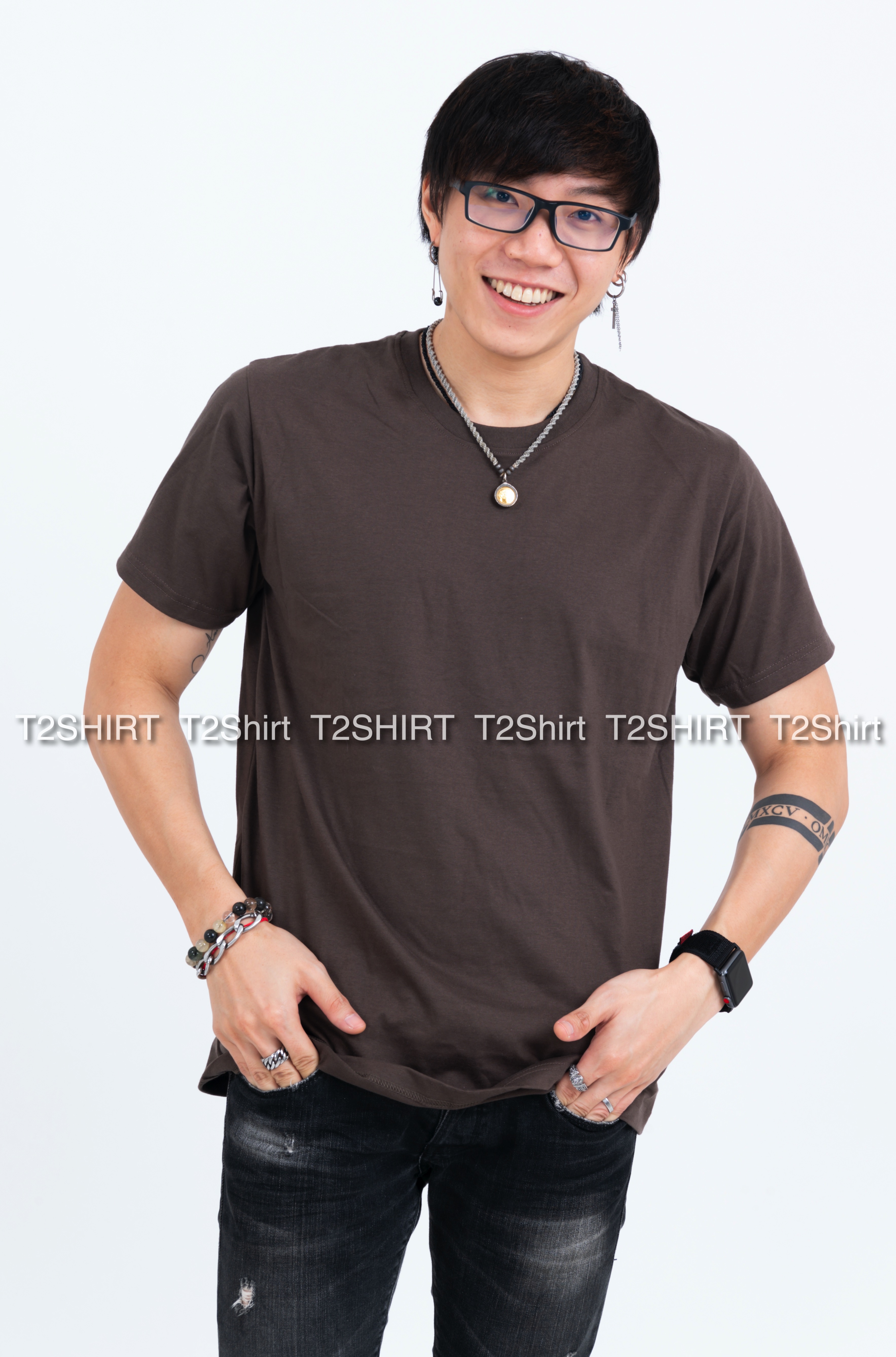 เสื้อยืด คอกลม แขนสั้น สีเทาเข้ม Size 3XL