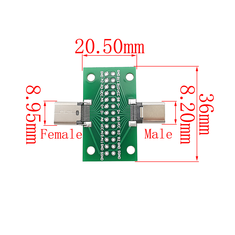 บอร์ดแยกขา USB TYPE-C USB Breakout แบบสองด้าน ตัวผู้-ตัวเมีย เป็นขาก้างปลา ขนาด 2.54mm