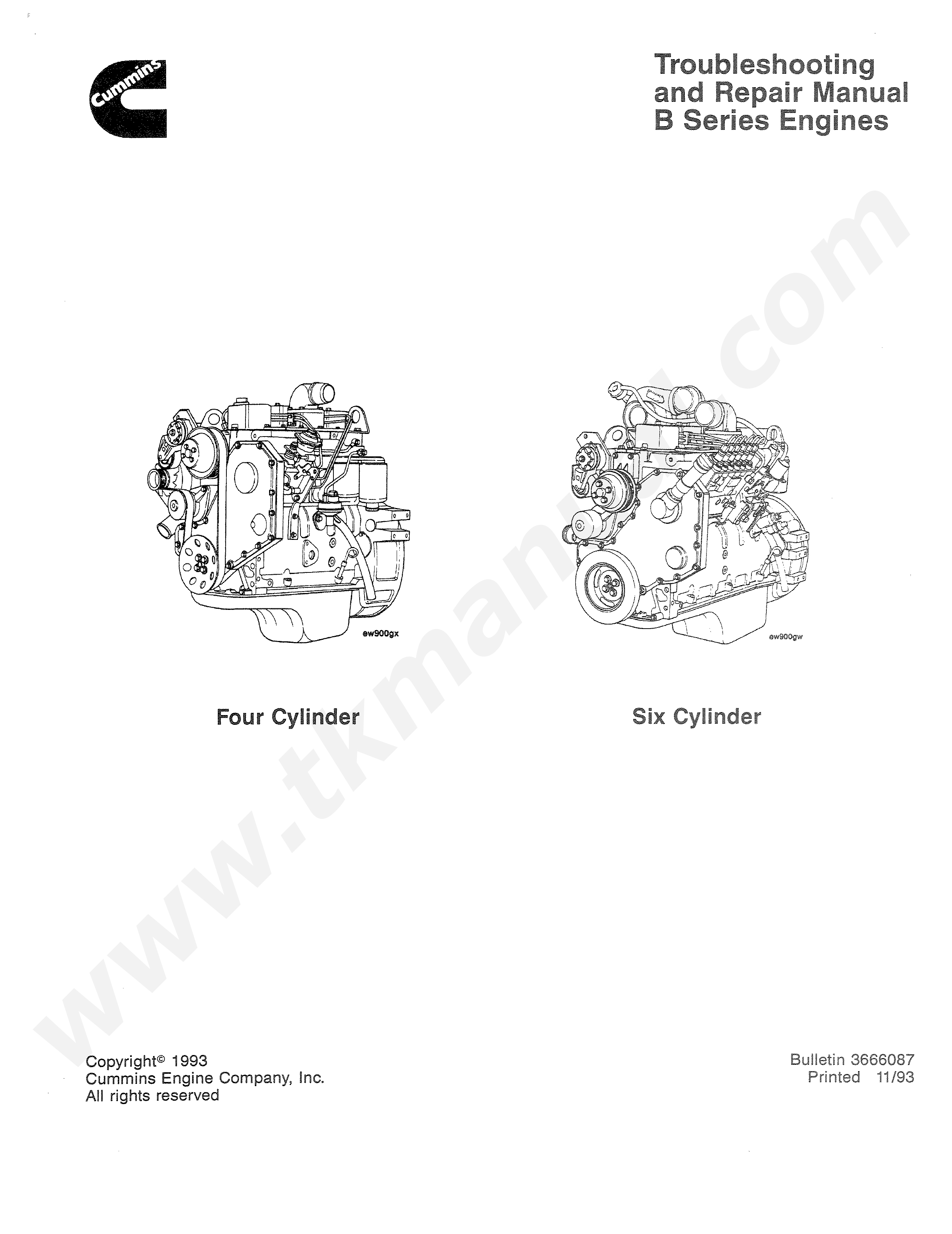 หนังสือ คู่มือการซ่อมเครื่องยนต์ Cummins B3.9 B5.9 4B3.9 4BT3.9 4BTA3.9 6B5.9 6BT5.9 6BTAB5.9 Engine 1991-1994 Service Repair Manual ภาษาอังกฤษ