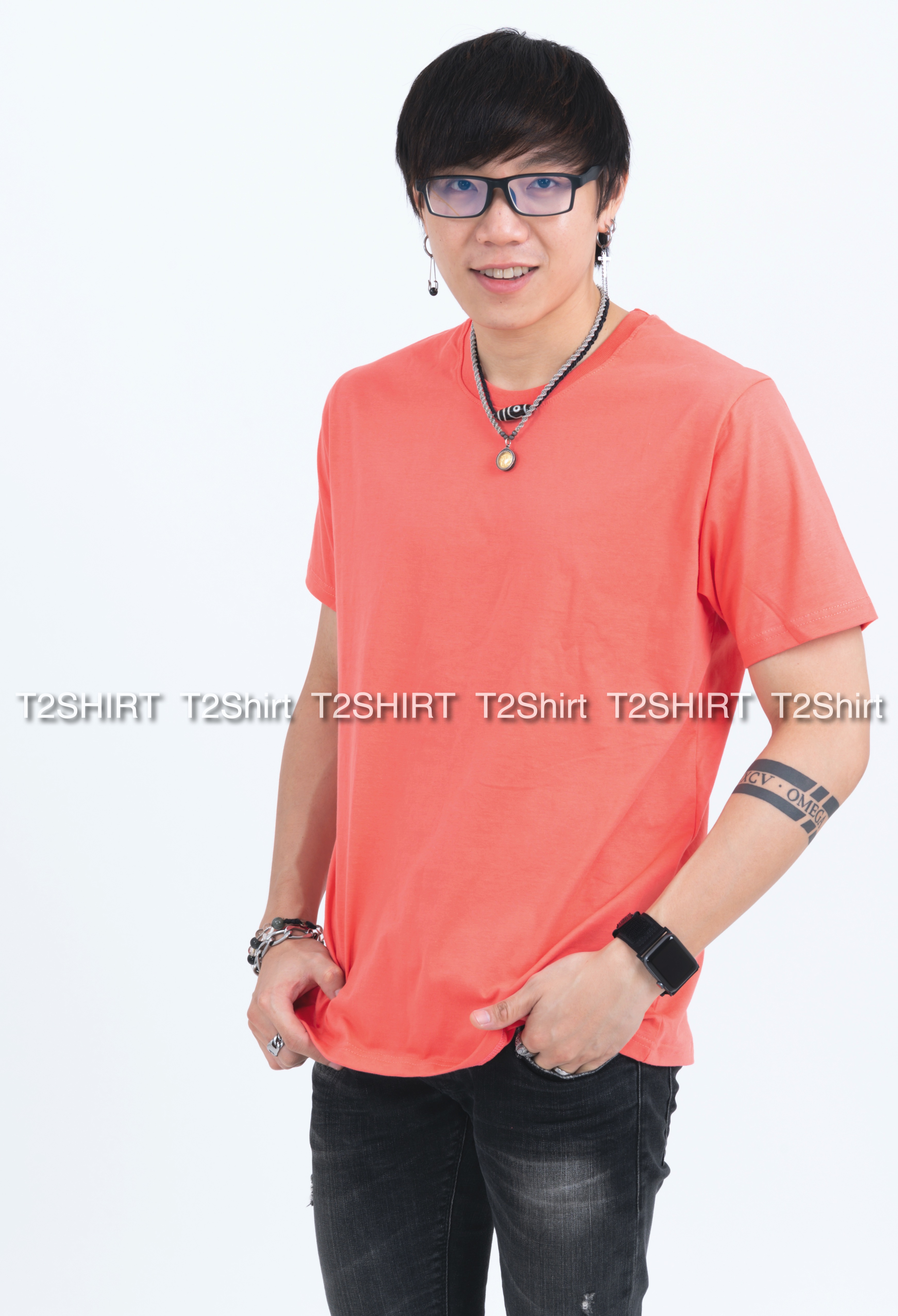 เสื้อยืด คอกลม แขนสั้น สีโอลด์โรส Size 2XL