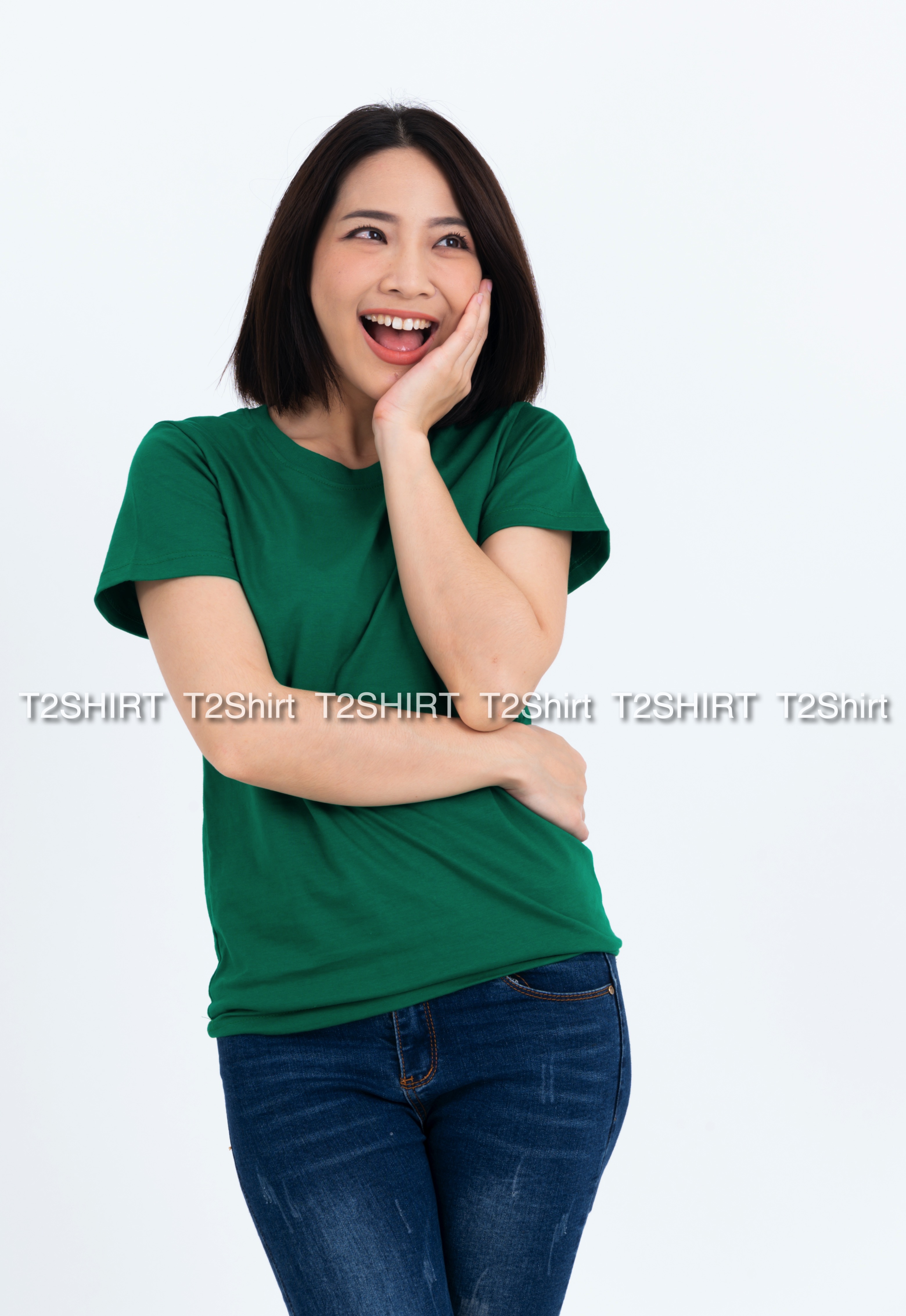 เสื้อยืด คอกลม แขนสั้น สีเขียวใบไม้ Size 4XL