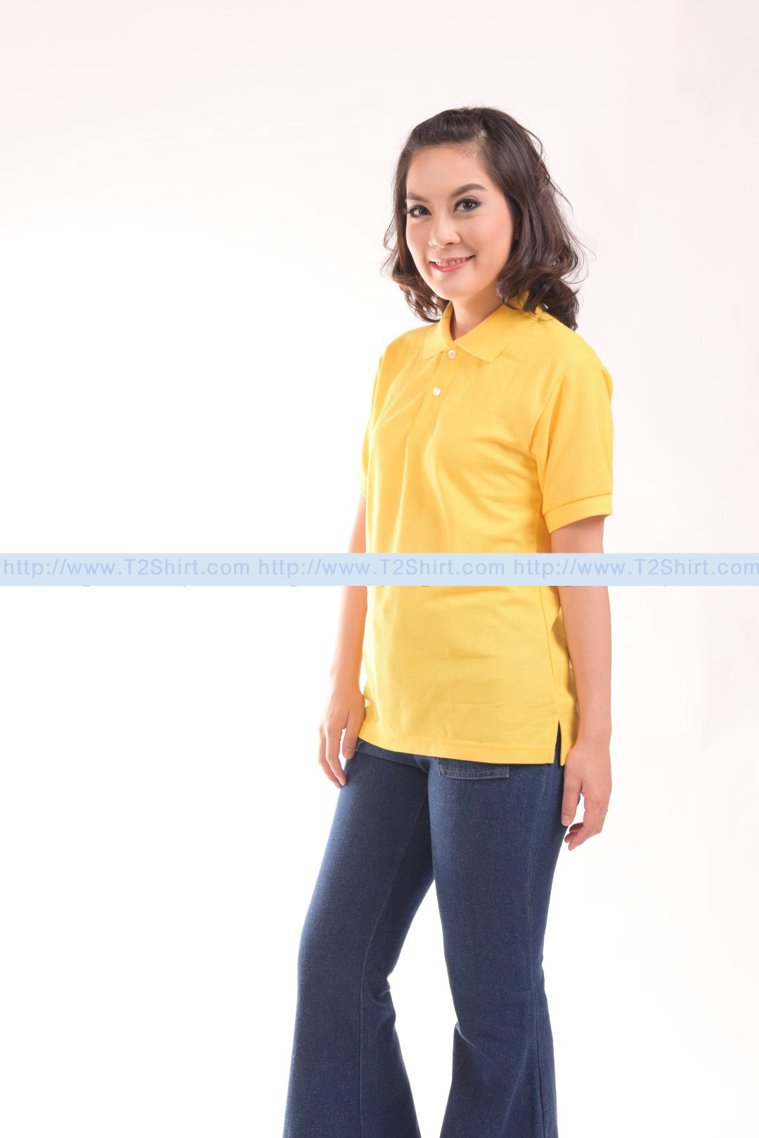 เสื้อโปโล TK แขนสั้น ทรงเว้า (หญิง) สีเหลือง Size M