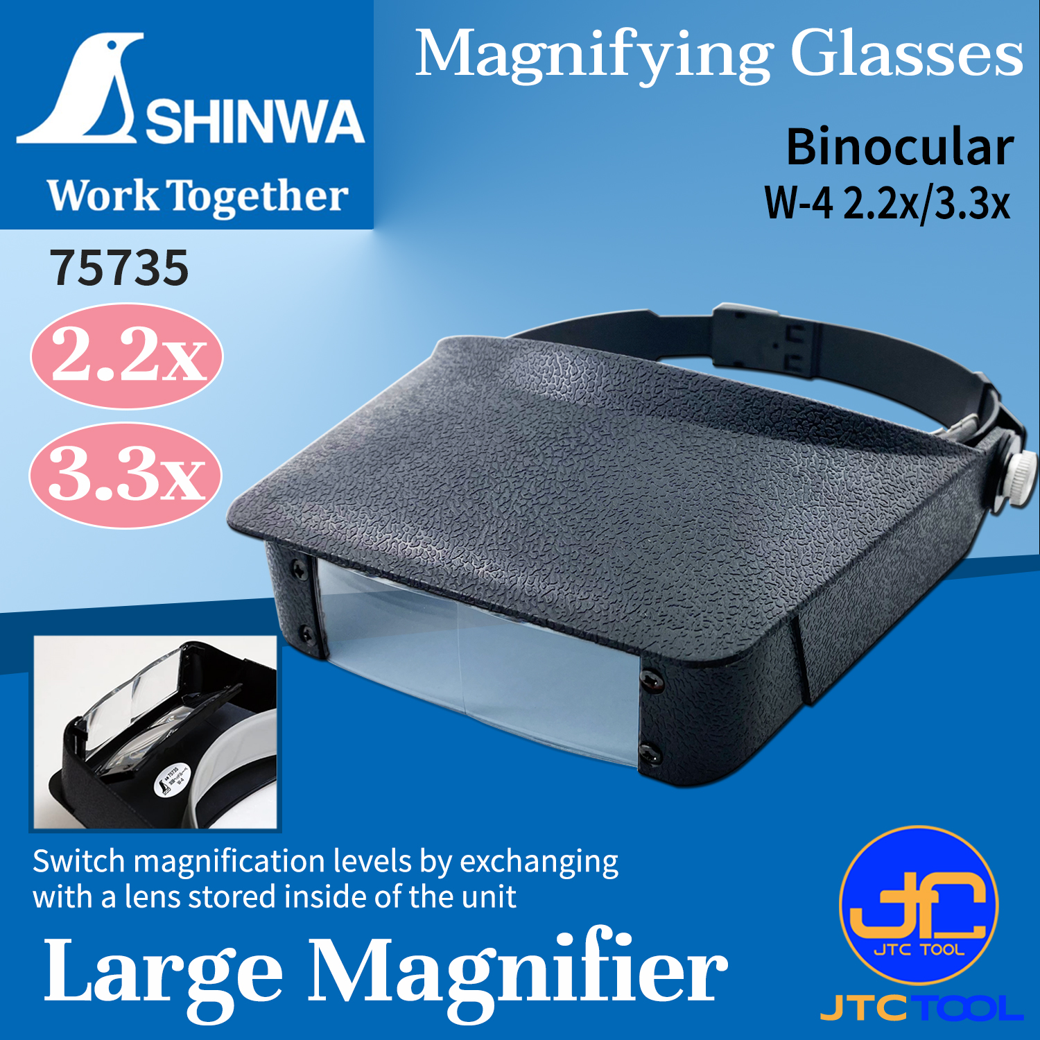 Shinwa กล้องขยายสองตา ขนาดเลนส์ 2.2X-3.3X มิล รุ่น 75735 - Binocular W-4 2.2x/3.3x No.75735