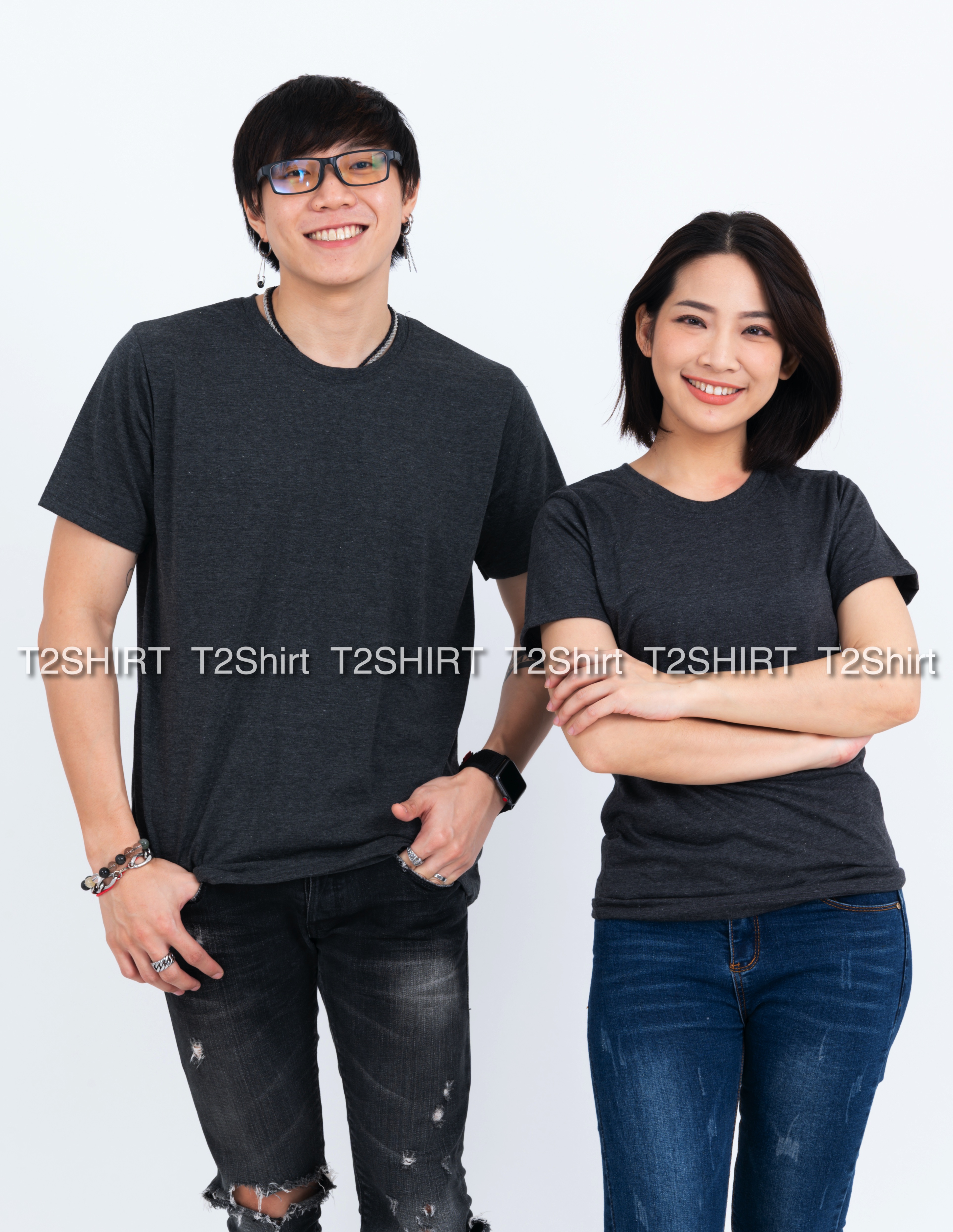 เสื้อยืด คอกลม แขนสั้น สีดำท็อปดาย Size M