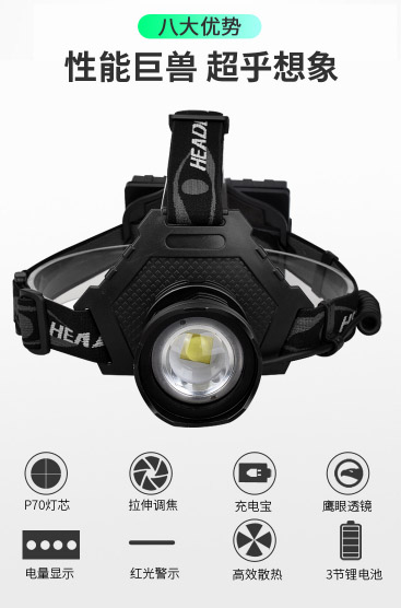 ไฟฉายคาดศีรษะแรงสูง หลอด P70 แสงเหลือง แบบขยายได้