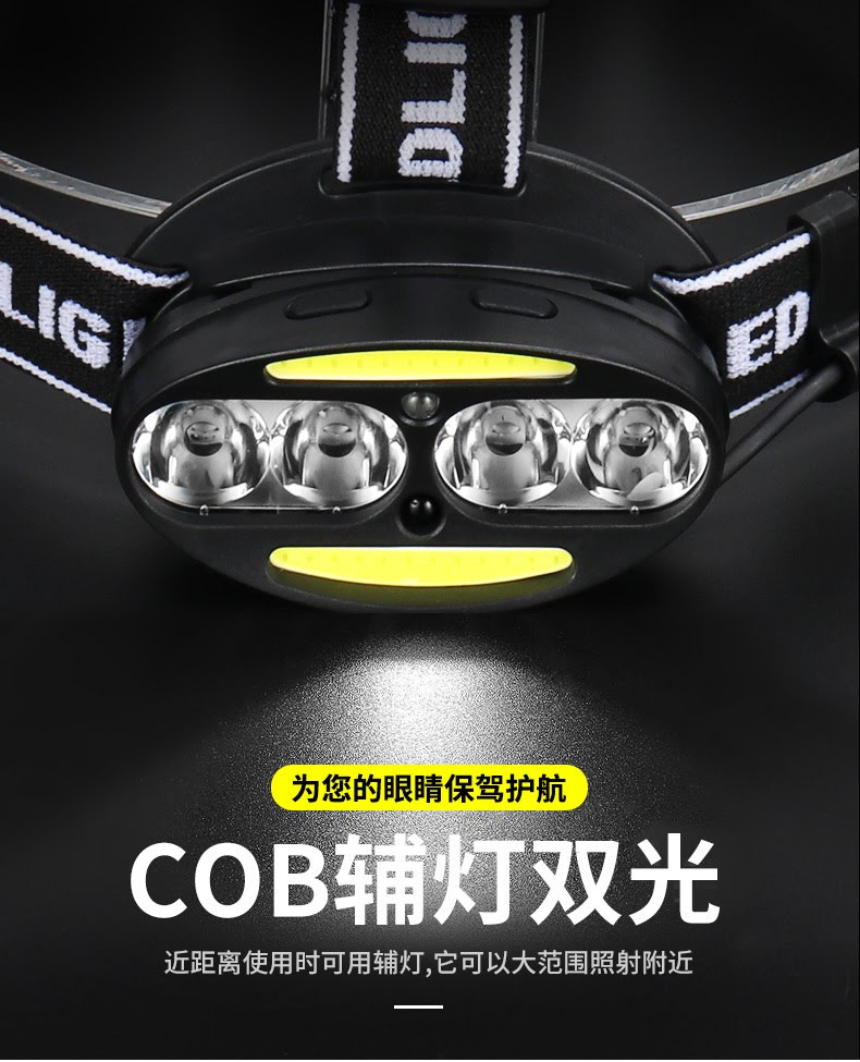 ไฟฉายคาดหัวแรงสูง แบบ 4 หลอด T6 LED และ 2 หลอด COB GY06 ใฃ้อินฟราเรด เปิด ปิดได้