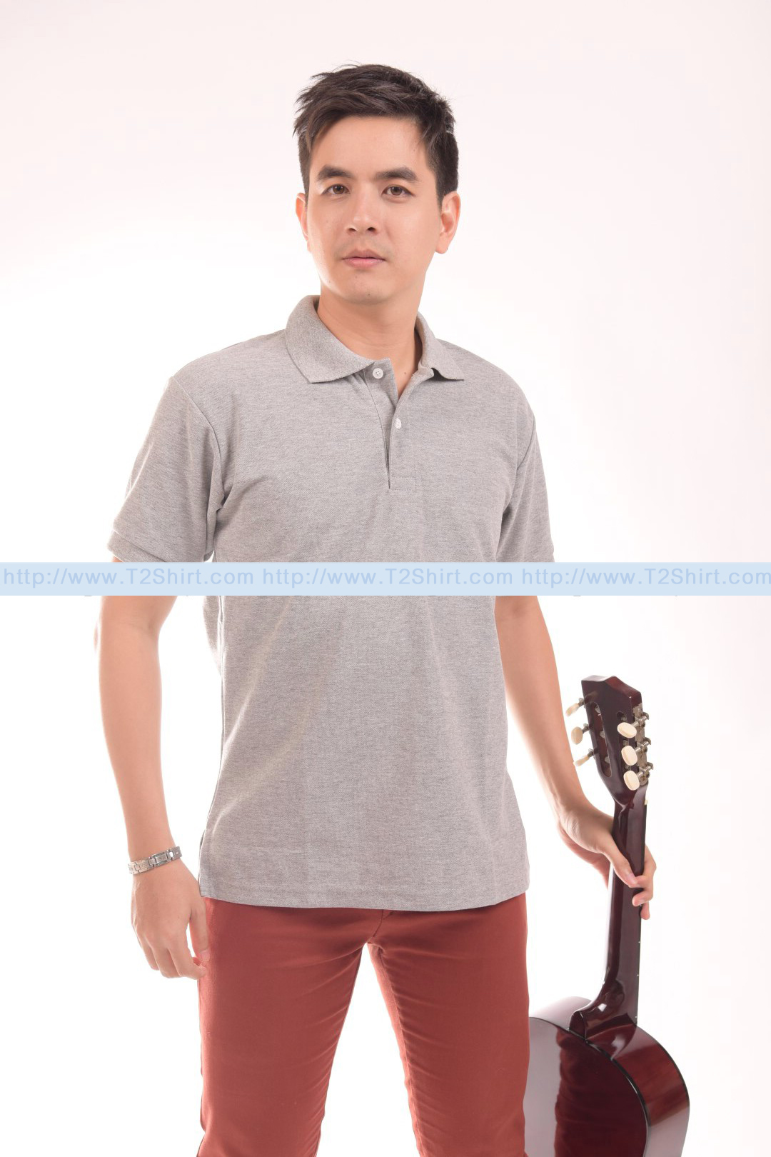 เสื้อโปโล TK แขนสั้น ทรงตรง สีเทาท็อปดาย Size M