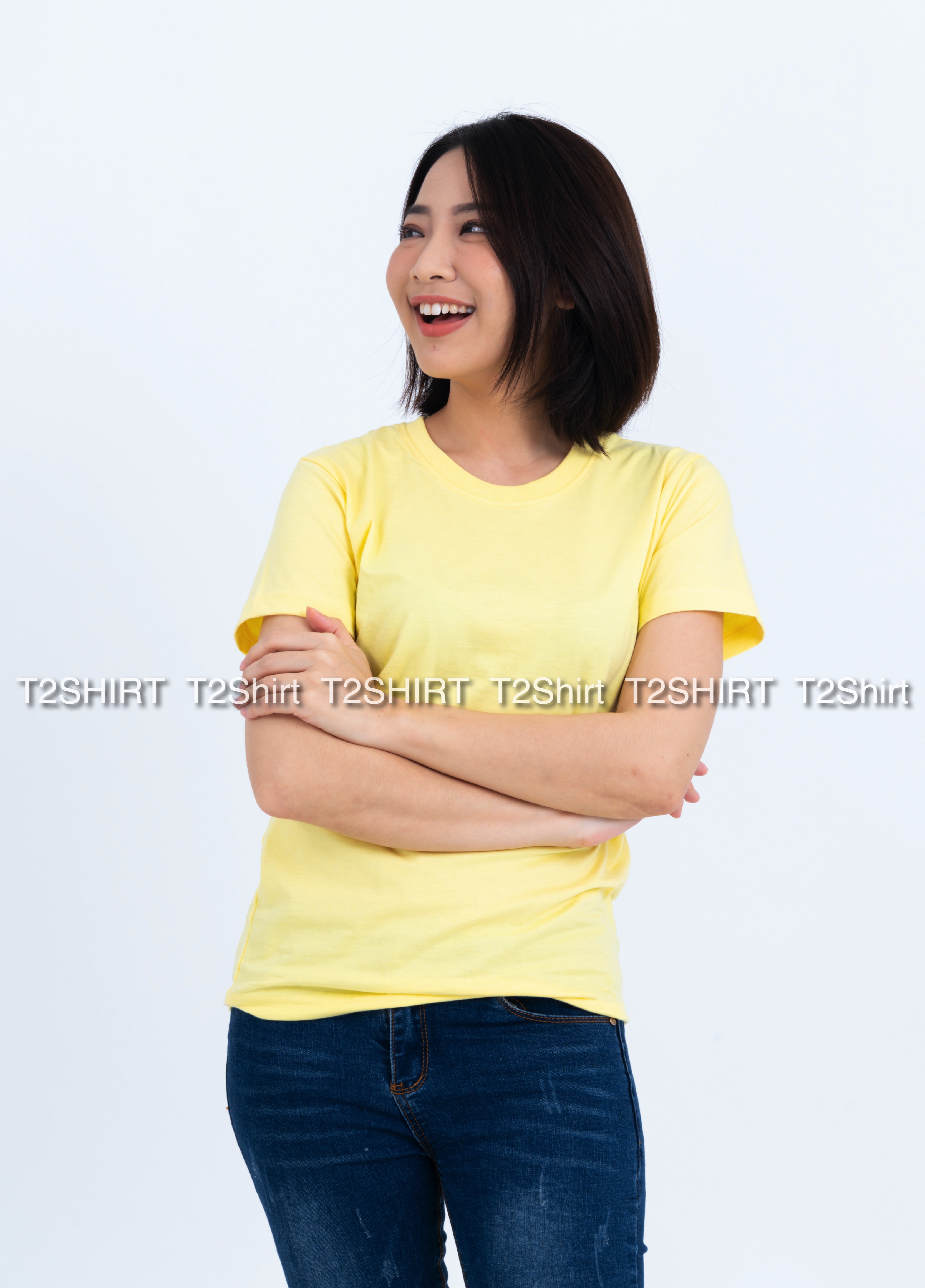 เสื้อยืด คอกลม แขนสั้น สีเหลืองพาสเทล Size 4XL