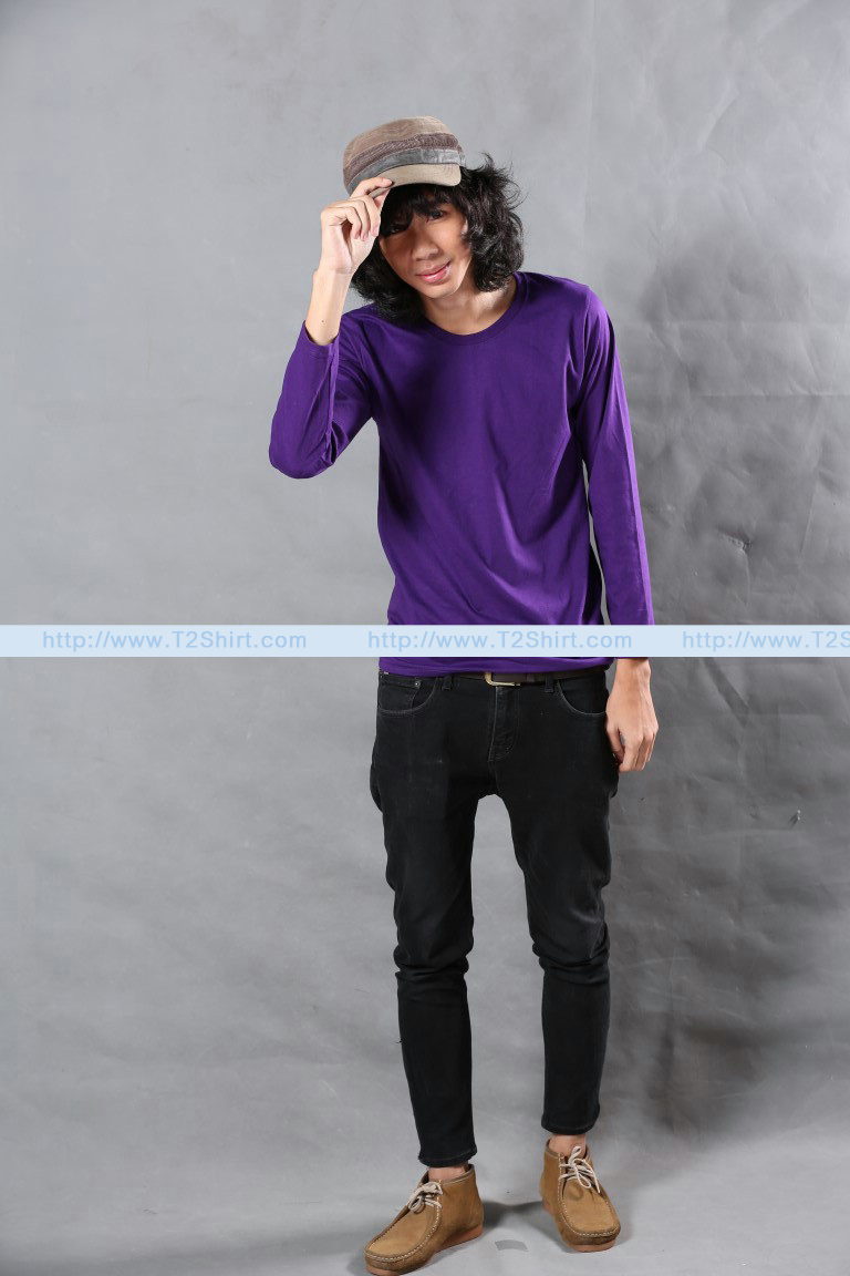 เสื้อยืด คอกลม แขนยาว สีม่วงเข้ม Size 4XL