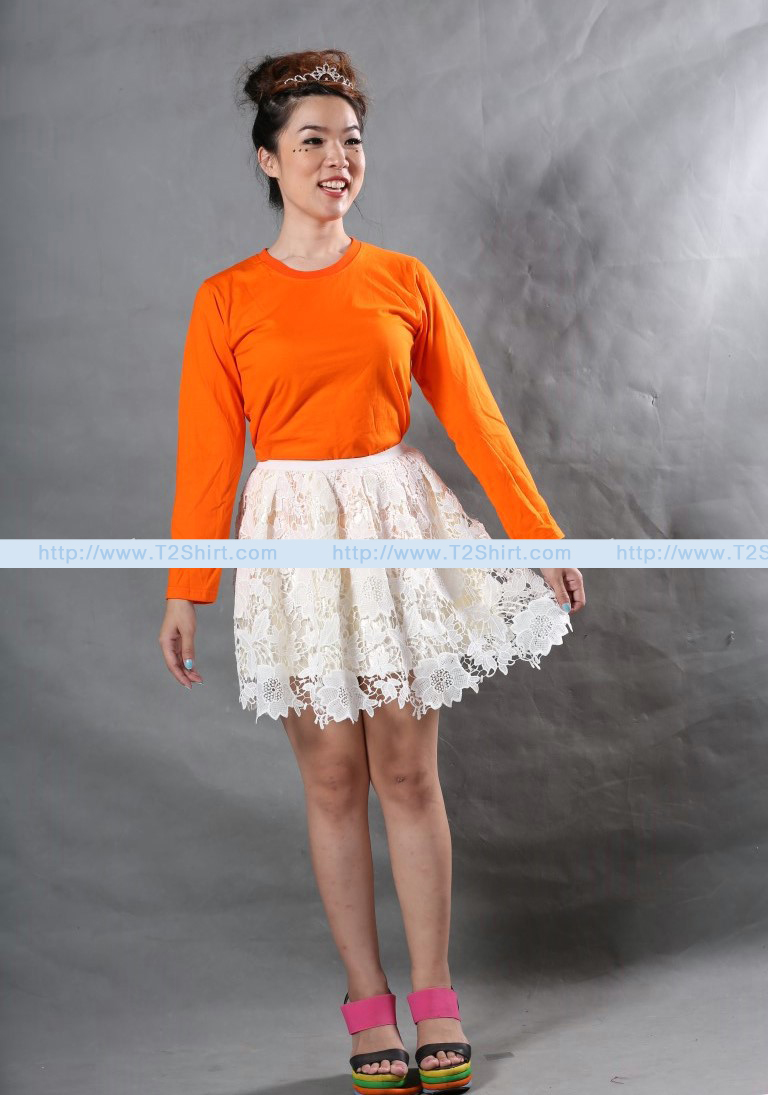เสื้อยืด คอกลม แขนยาว สีส้ม Size 4XL