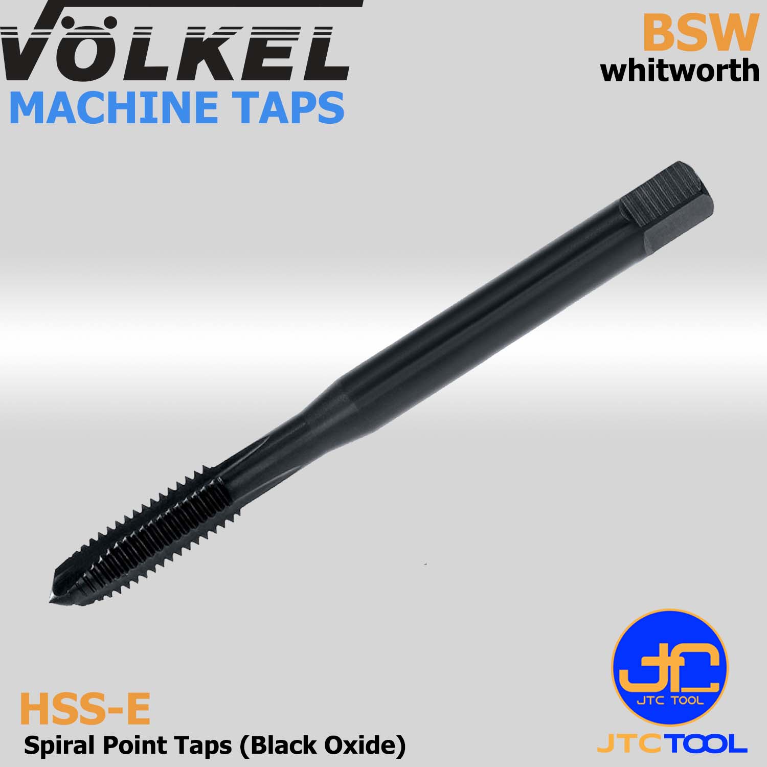ดอกต๊าปเครื่องร่องตรงไฮสปีดโคบอลสีดำหน่วยนิ้ว(BSW) - HSS-E Machine Taps Spiral Point Black Oxide Whitworth Thread (BSW) [Brand: Volkel]