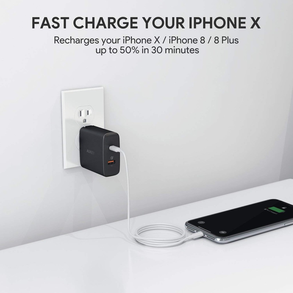 Adapter ที่ชาร์จ Aukey 2 Port USB C Wall Charger with Quick Charge 3.0 and Power Delivery 2.0 (30W)