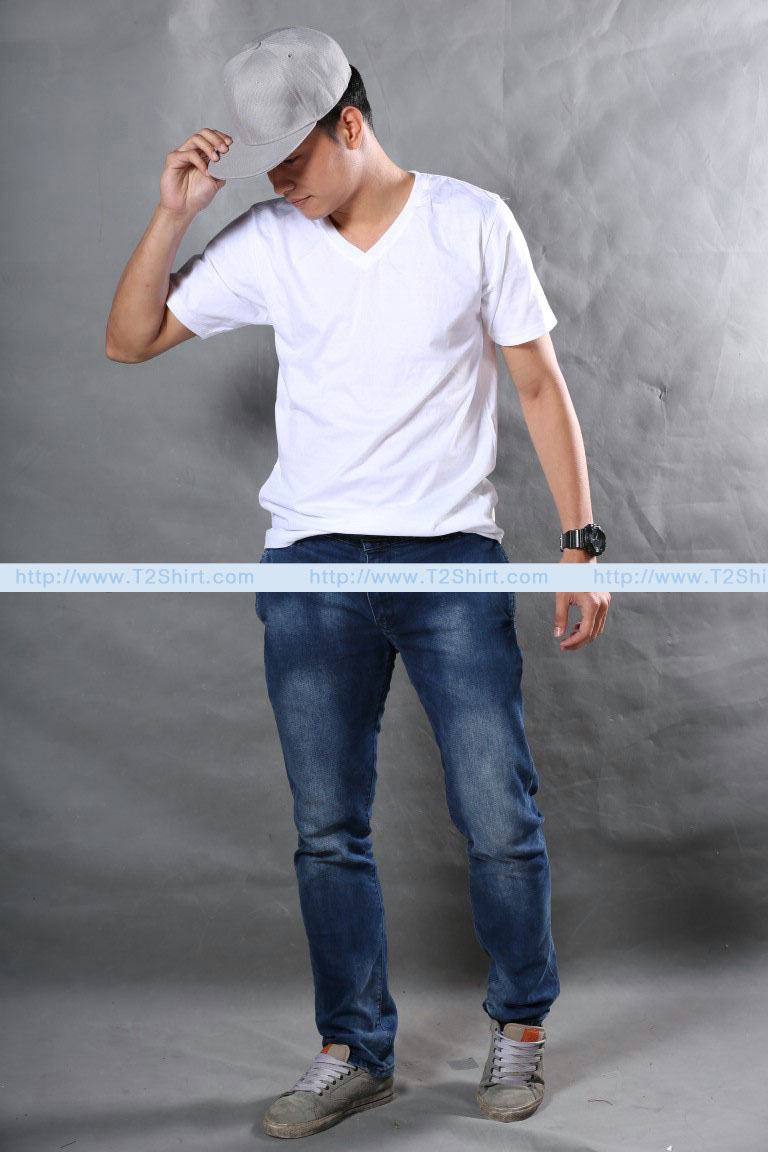 เสื้อยืด คอวี แขนสั้น สีขาว Size 4XL