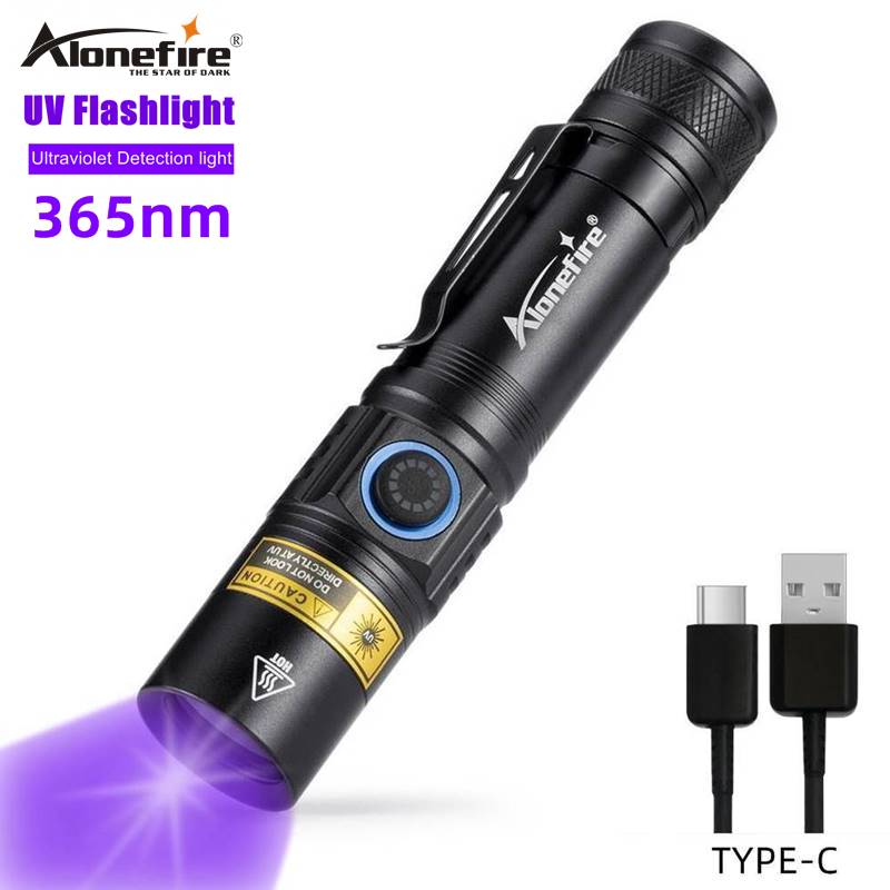 ไฟฉายพกพา UV AloneFire SV-38 365 Nm , USB Type - C พร้อมแว่นตากันแสง UV 1 อัน แบตเตอรี่ 2 ก้อน