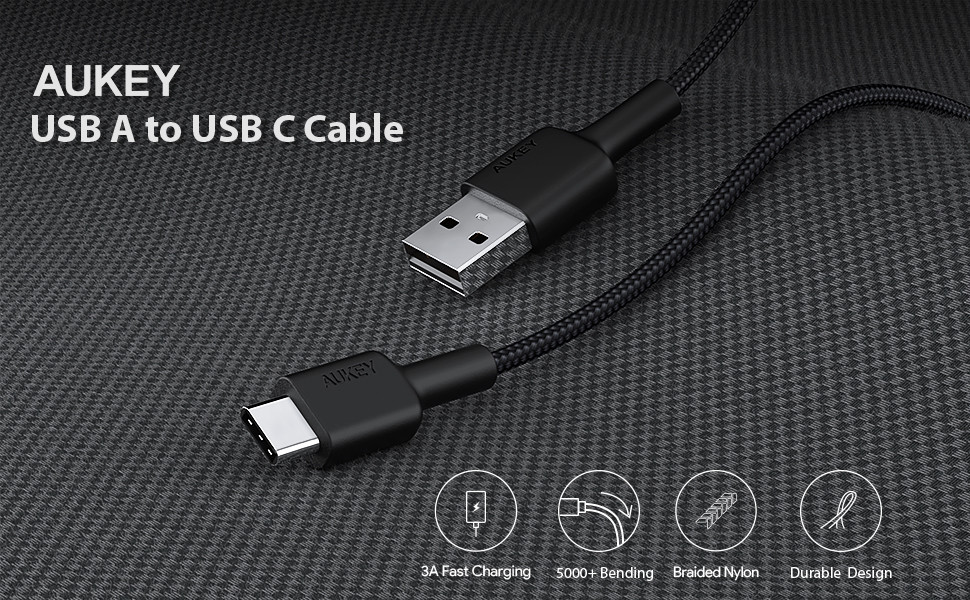 สายชาร์จ Type-C AUKEY CB-CD44 Nylon Cable USB-A to USB-C 200cm