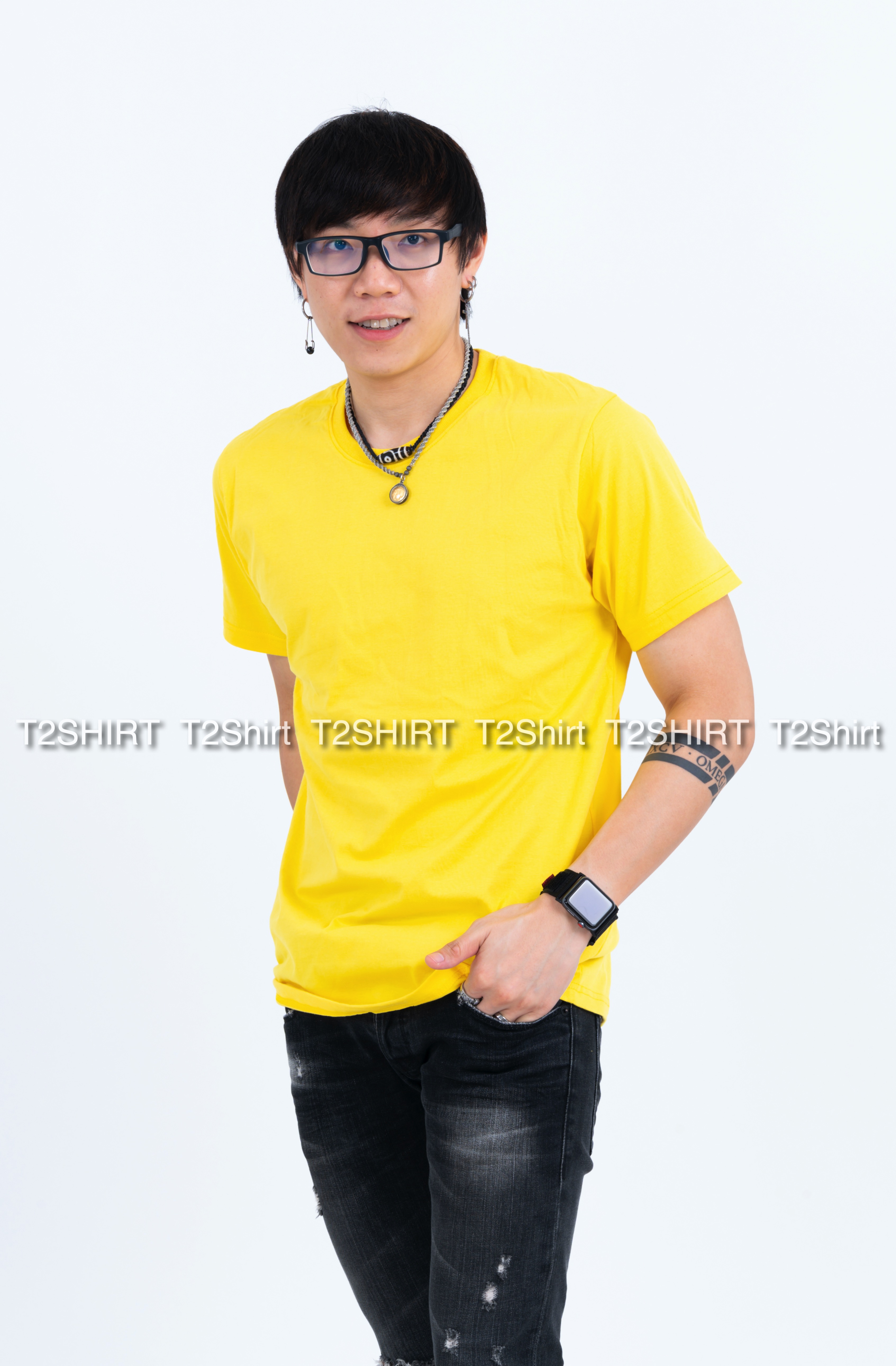 เสื้อยืด คอกลม แขนสั้น สีเหลือง Size M