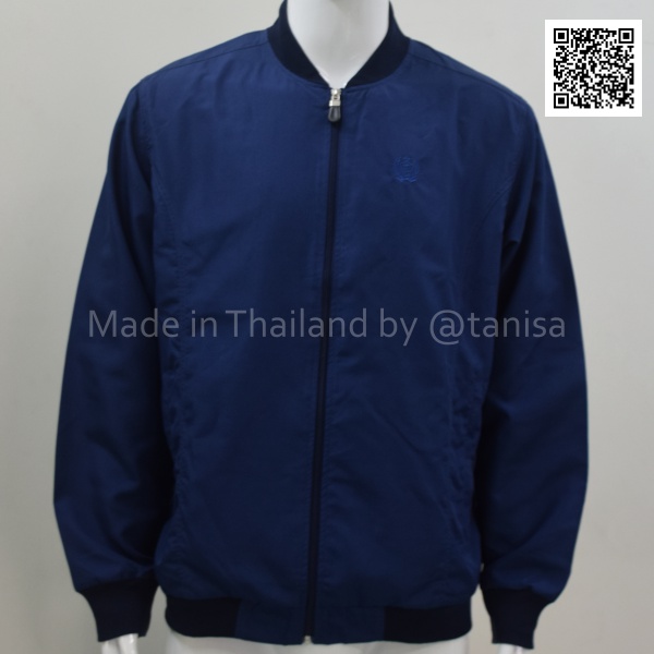 เสื้อแจ็คเก็ตผ้าร่ม สีกรมท่า แต่งคอสีดำ แขนจั๊ม ชายจั๊ม คอวี เสื้อเบสบอล ซับในทั้งตัว คละไซร์ ใส่ได้ ชาย หญิง