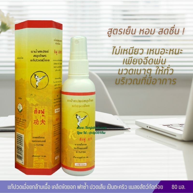 ยาน้ำสเปร์ยสมุนไพรแก้ปวดเมื่อย กังฟู (80 มล.)