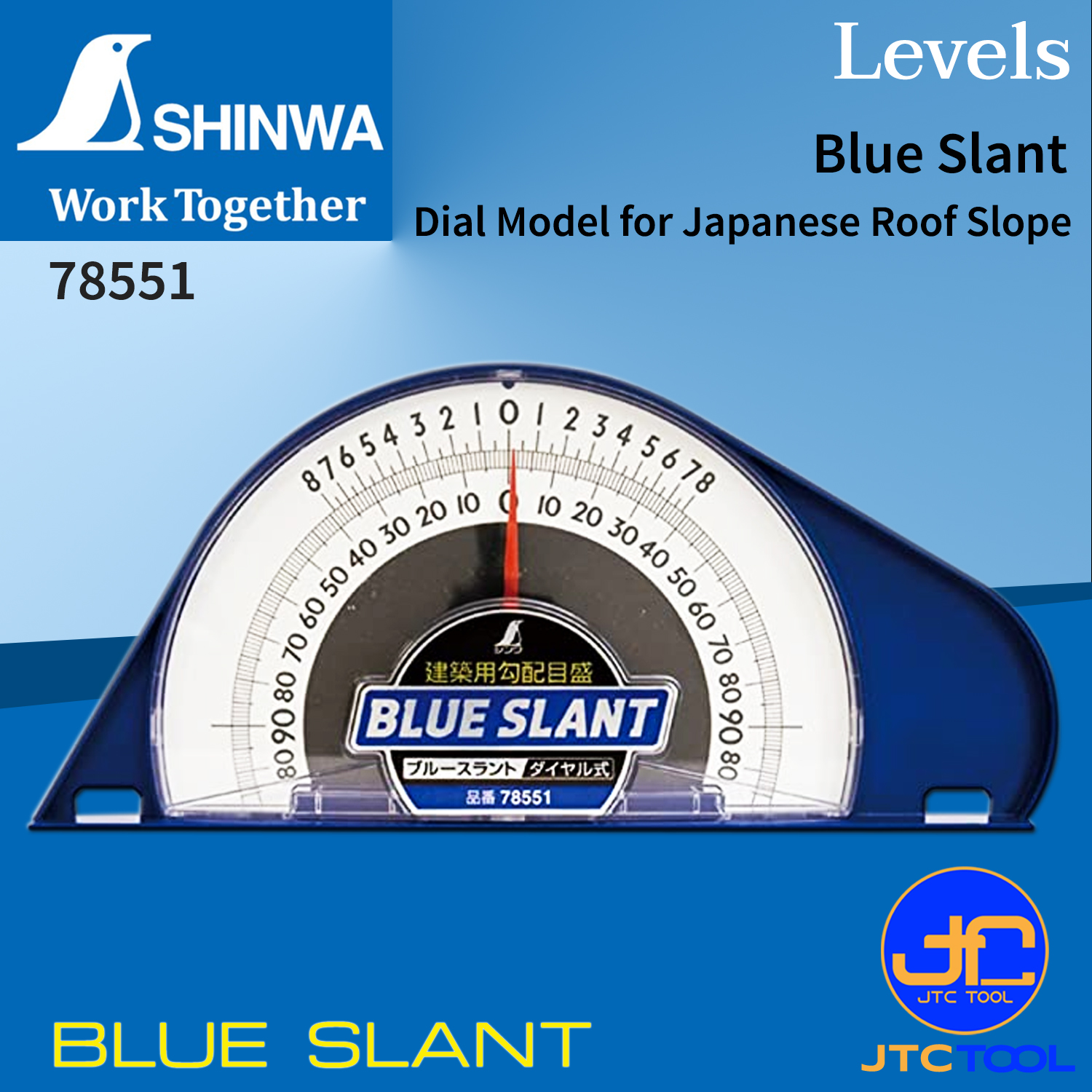 Shinwa เข็มวัดความเอียง ความละเอียด ±17.5 มิลลิเมตร/เมตร รุ่น 78551 - Plastic Blue Slant Level Dial Model For Japanese Roof Slope No.78551