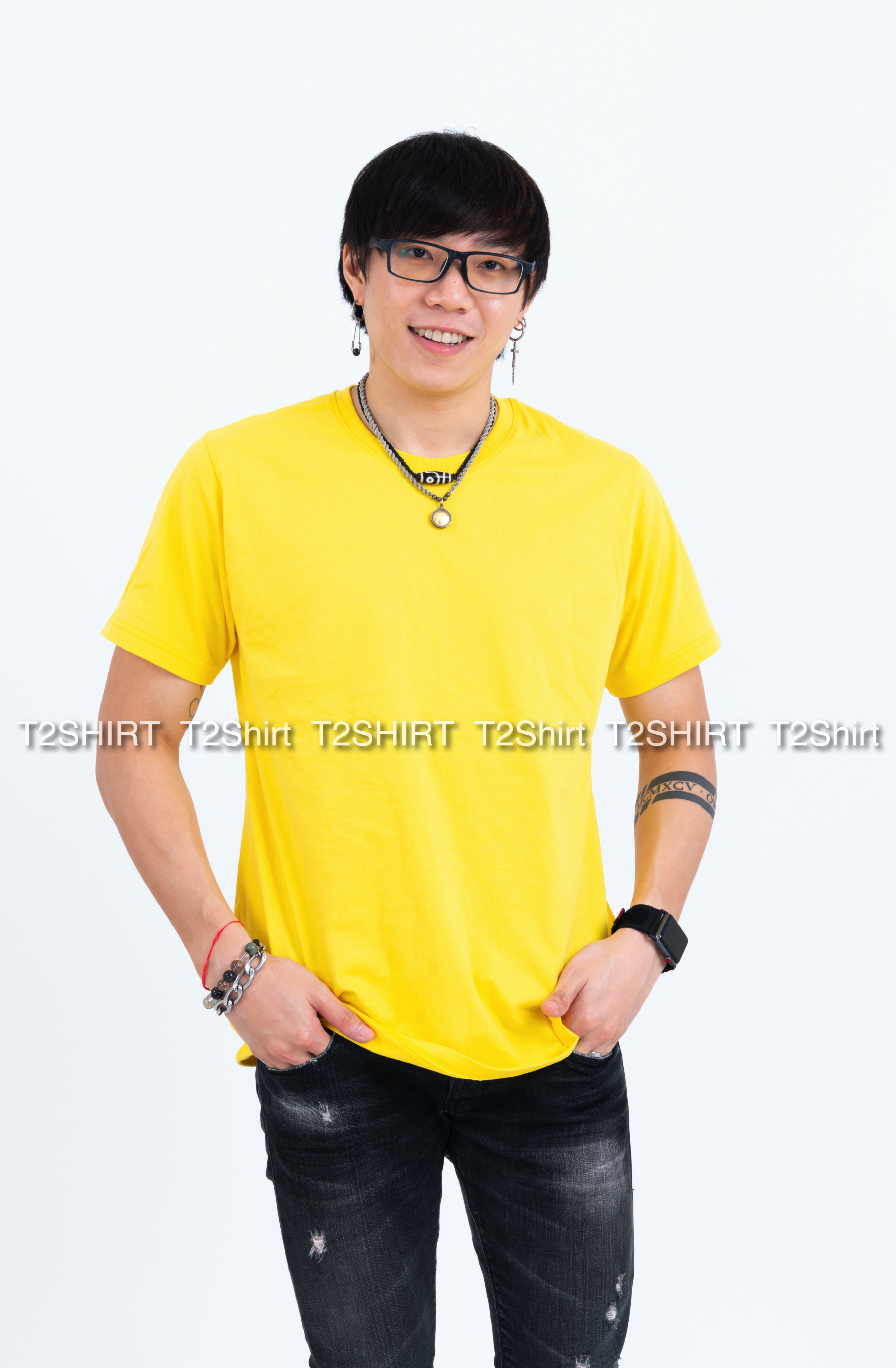 เสื้อยืด คอกลม แขนสั้น สีเหลือง Size 3XL