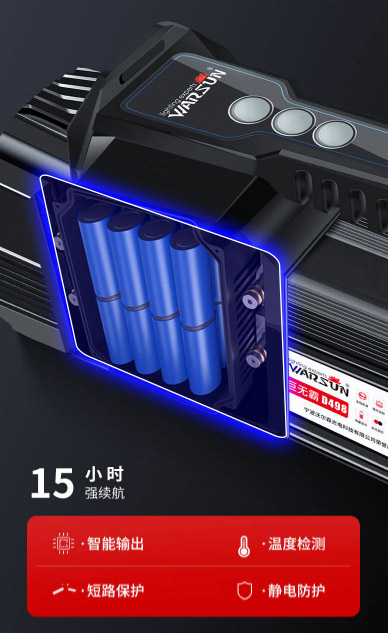 ไฟฉายสะพายแรงสูง แบบส่องไกล พร้อมโคมสีขาว และแดง Warsun D498 Black Upgrade Edition รุ่น 9000