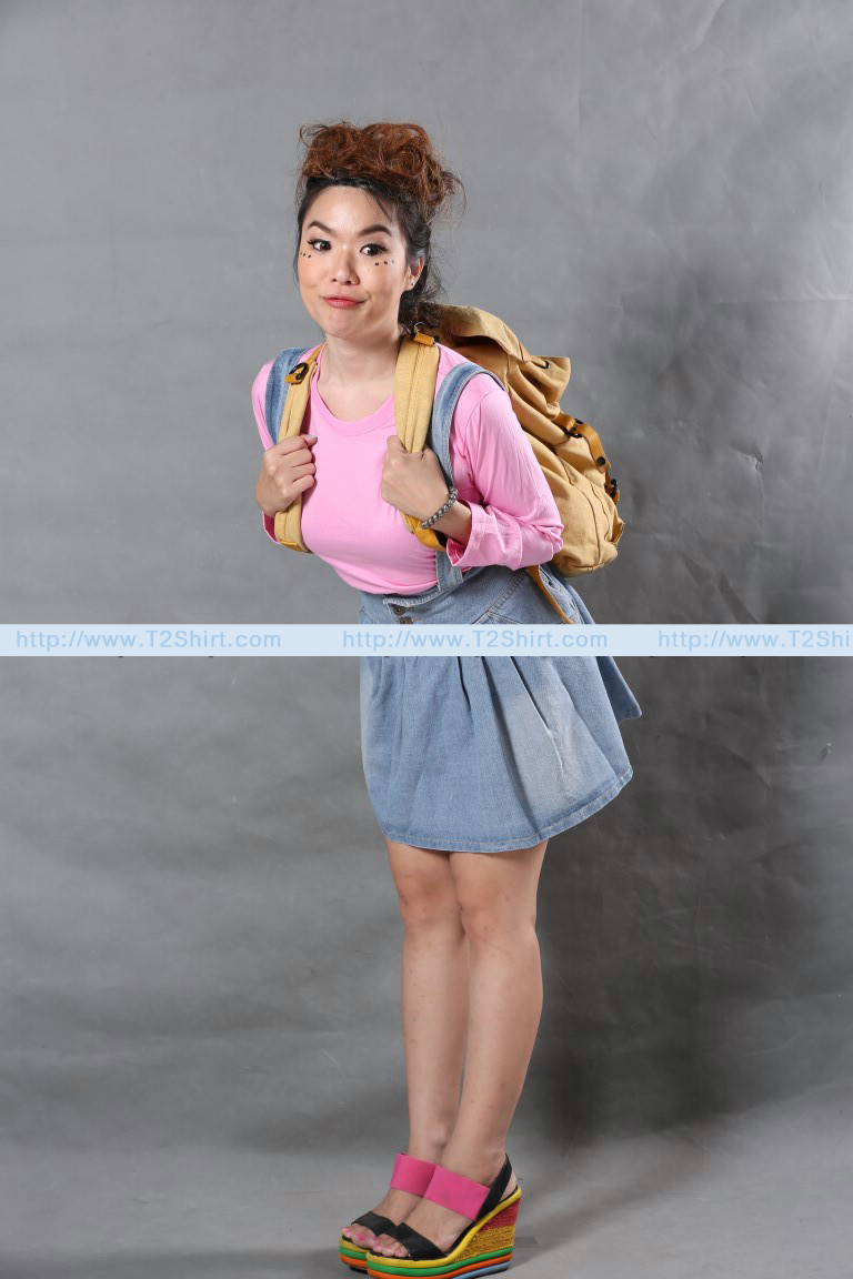 เสื้อยืด คอกลม แขนยาว สีชมพูอ่อน Size 3XL