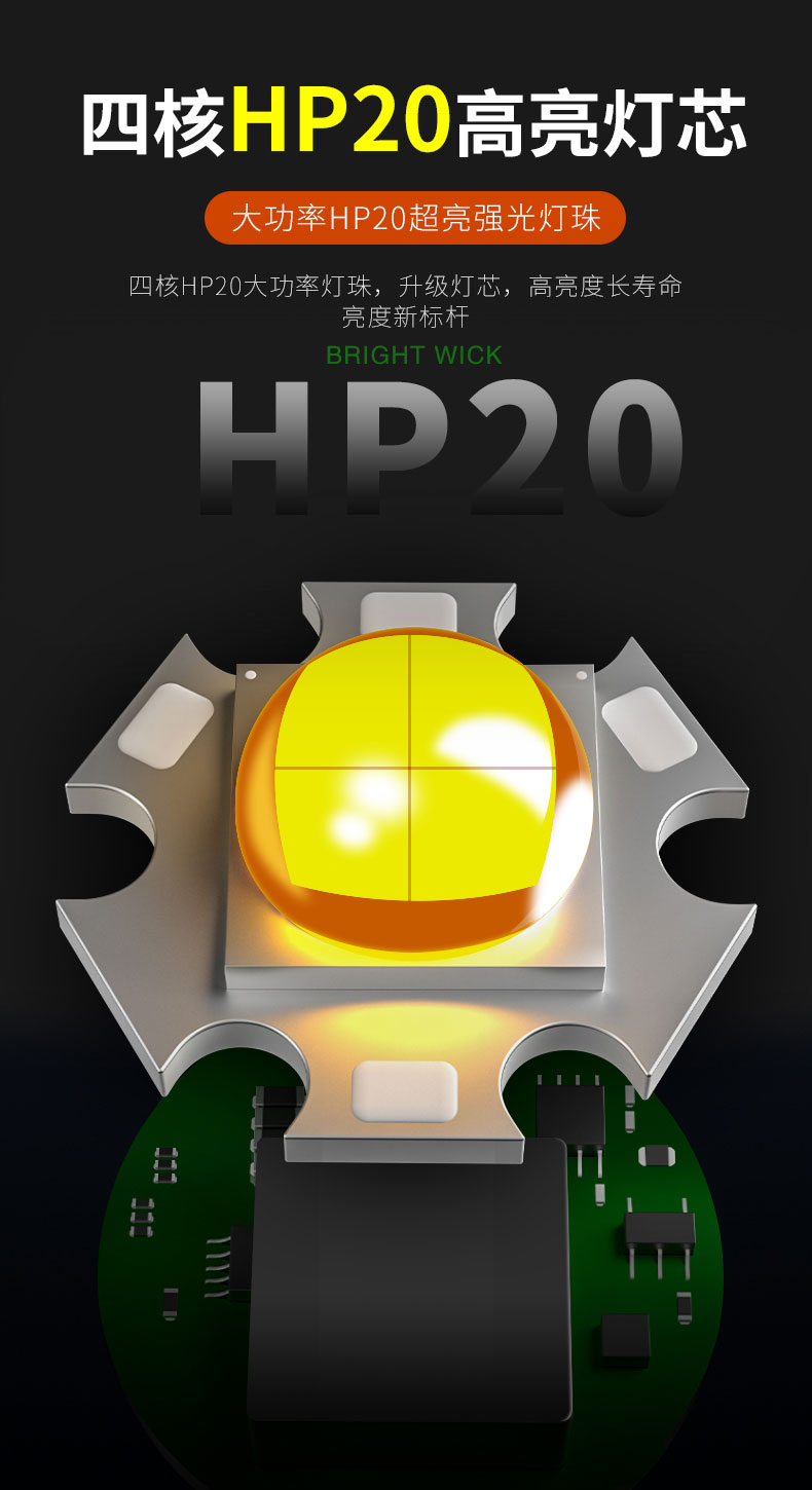 ไฟฉายคาดศีรษะแรงสูงแบบปรับขยายได้ Han Guang A2 หลอด HP20 แสงสีเหลือง พร้อมแบตเตอรี่ 18650 6 ก้อน