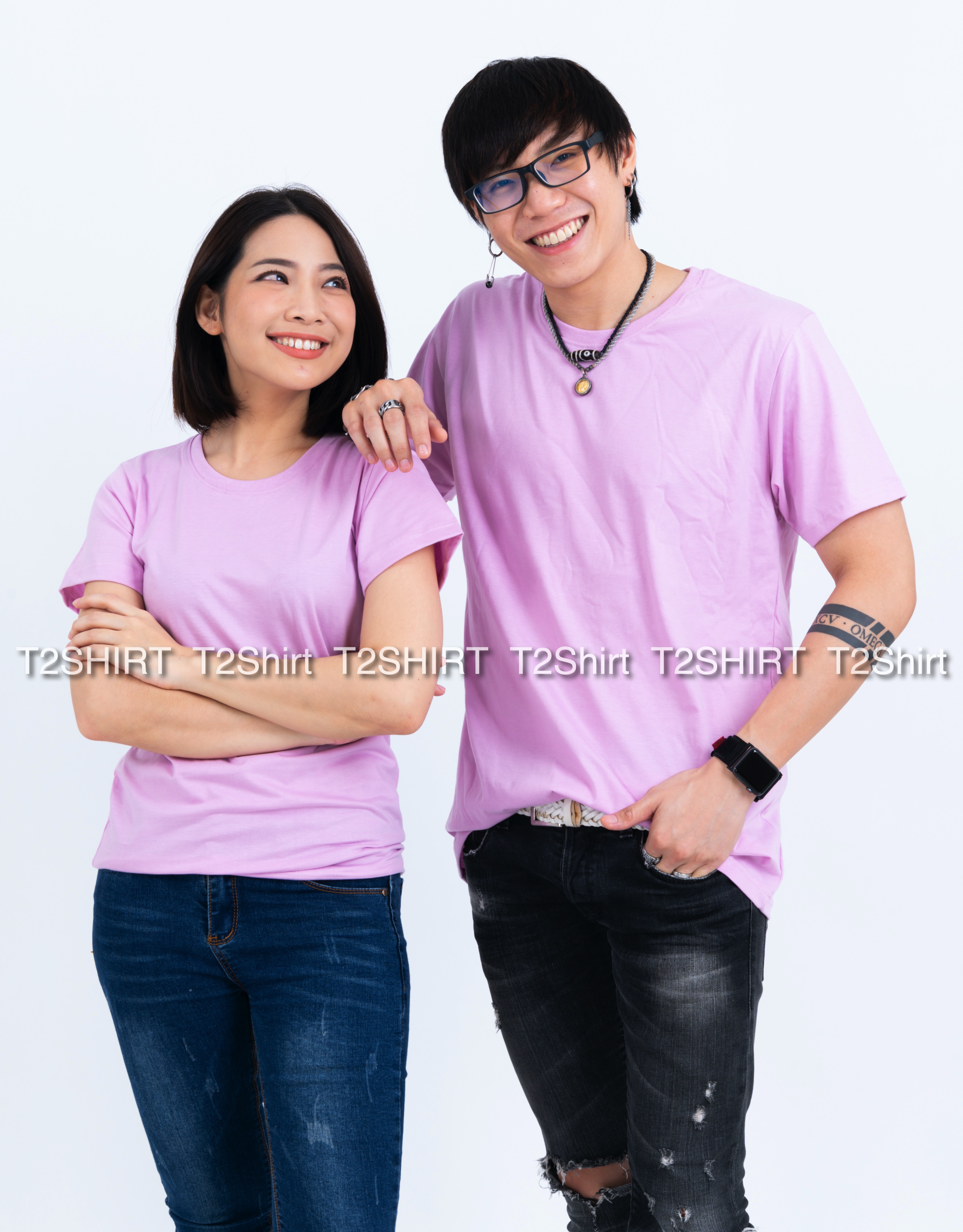 เสื้อยืด คอกลม แขนสั้น สีม่วงพาสเทล Size M