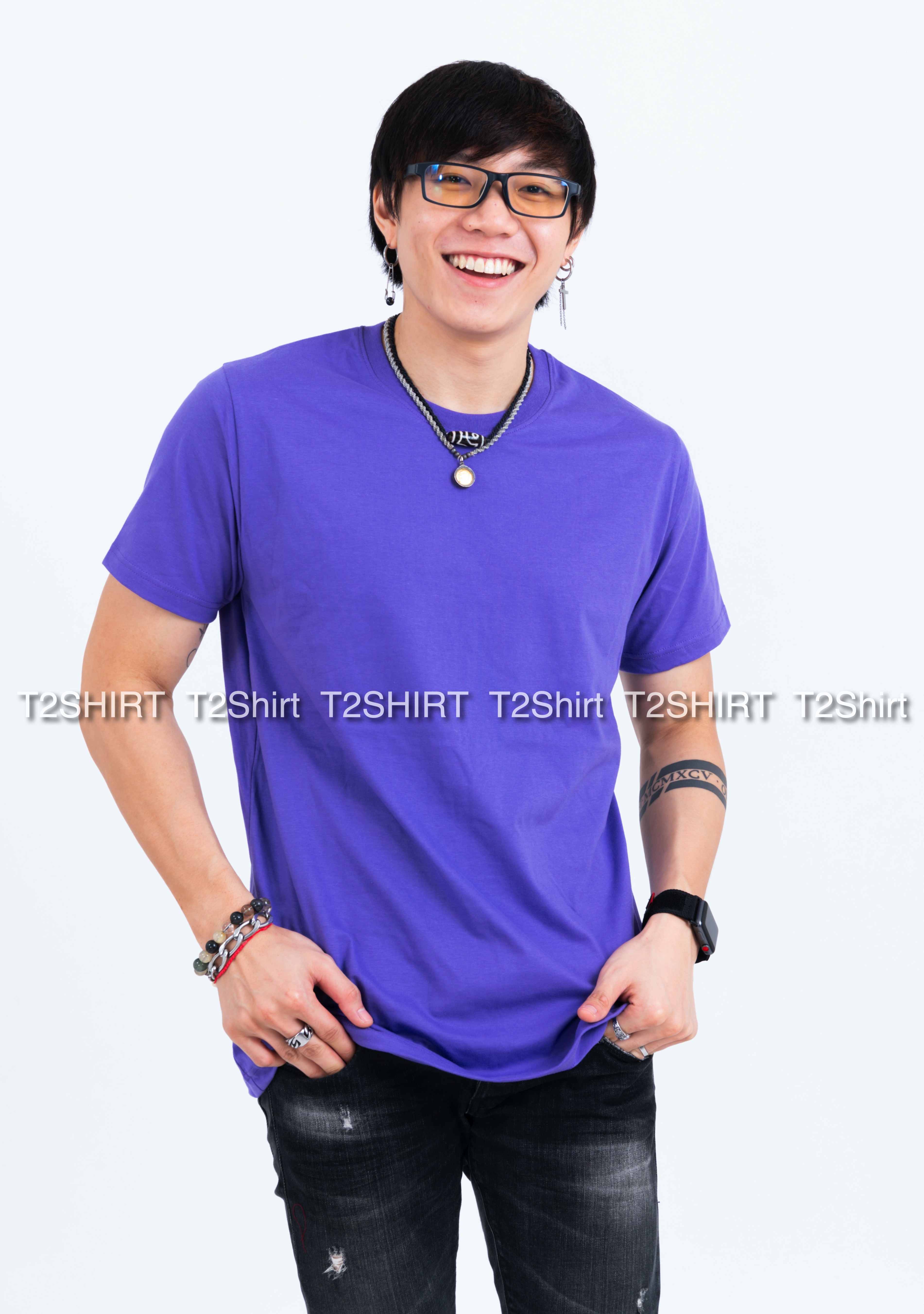 เสื้อยืด คอกลม แขนสั้น สีม่วงอ่อน Size M