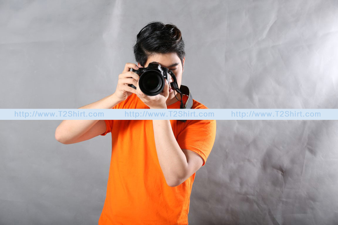 เสื้อยืด คอวี แขนสั้น สีส้ม Size 4XL
