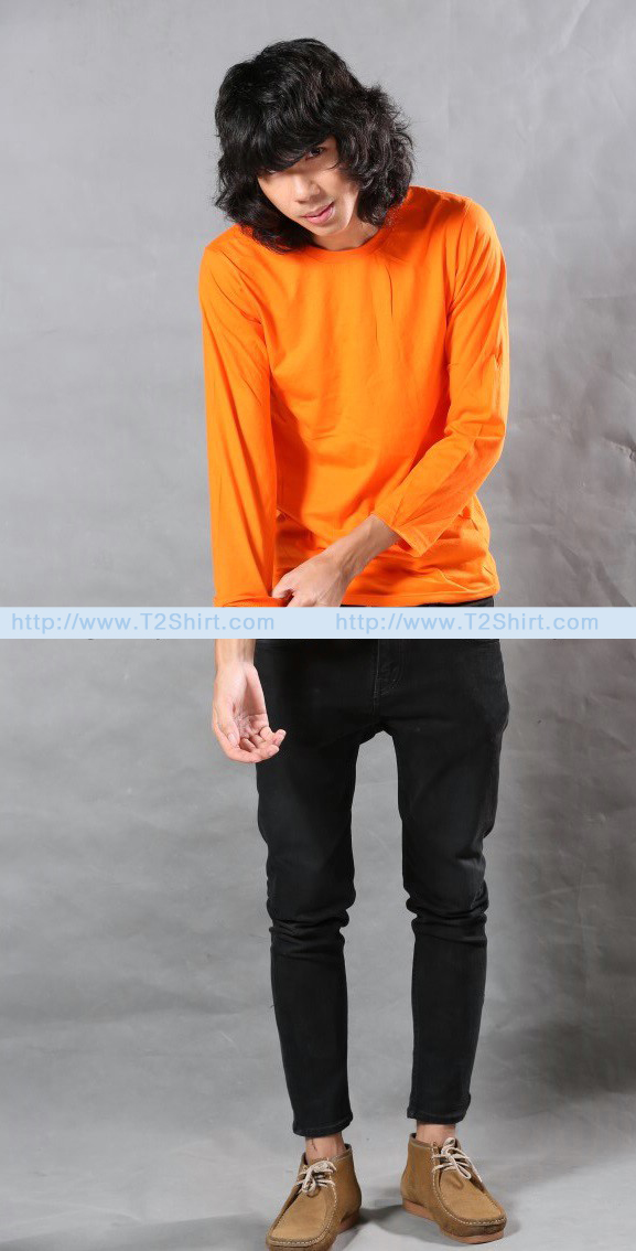 เสื้อยืด คอกลม แขนยาว สีส้ม Size S