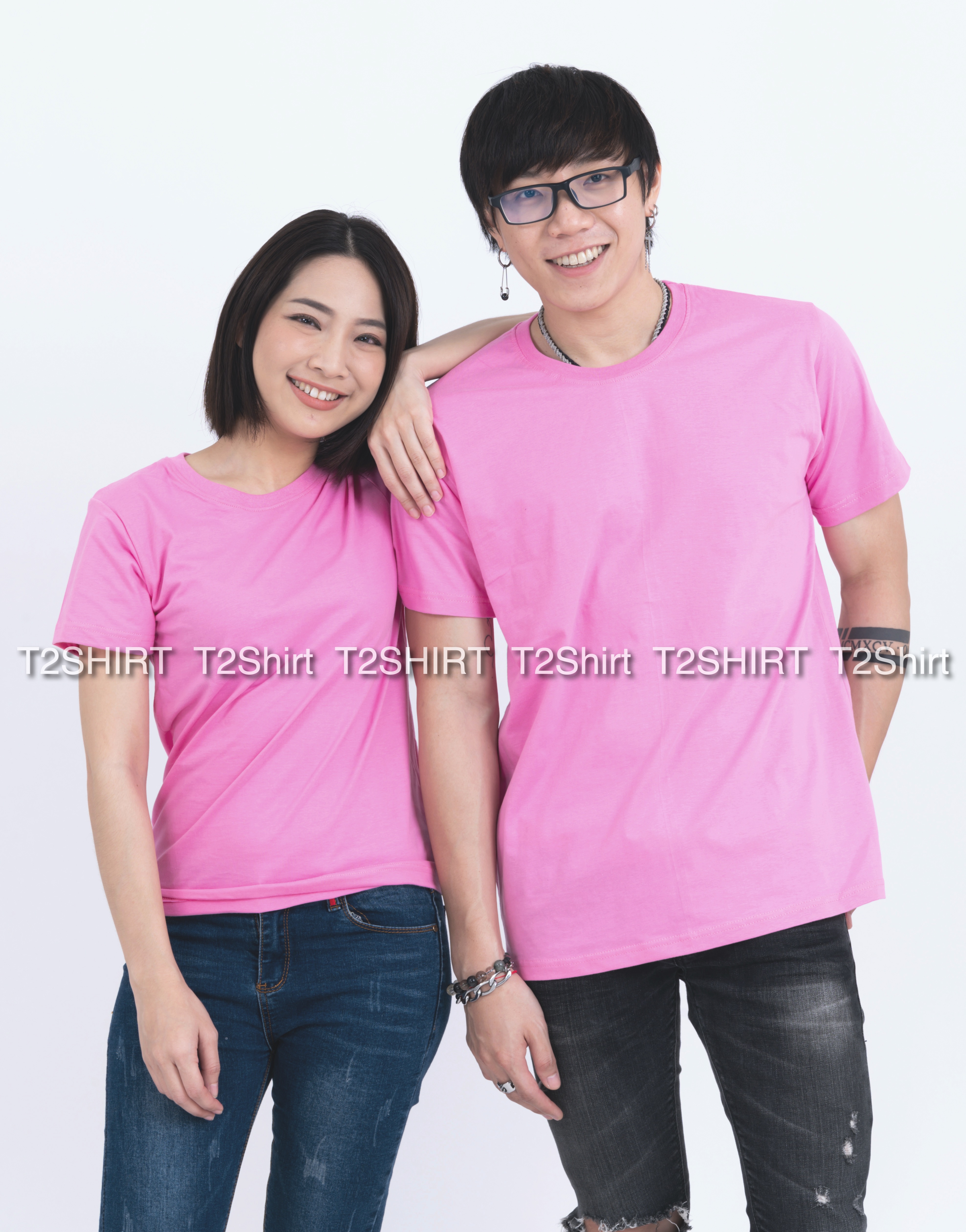 เสื้อยืด คอกลม แขนสั้น สีชมพูอ่อน Size L