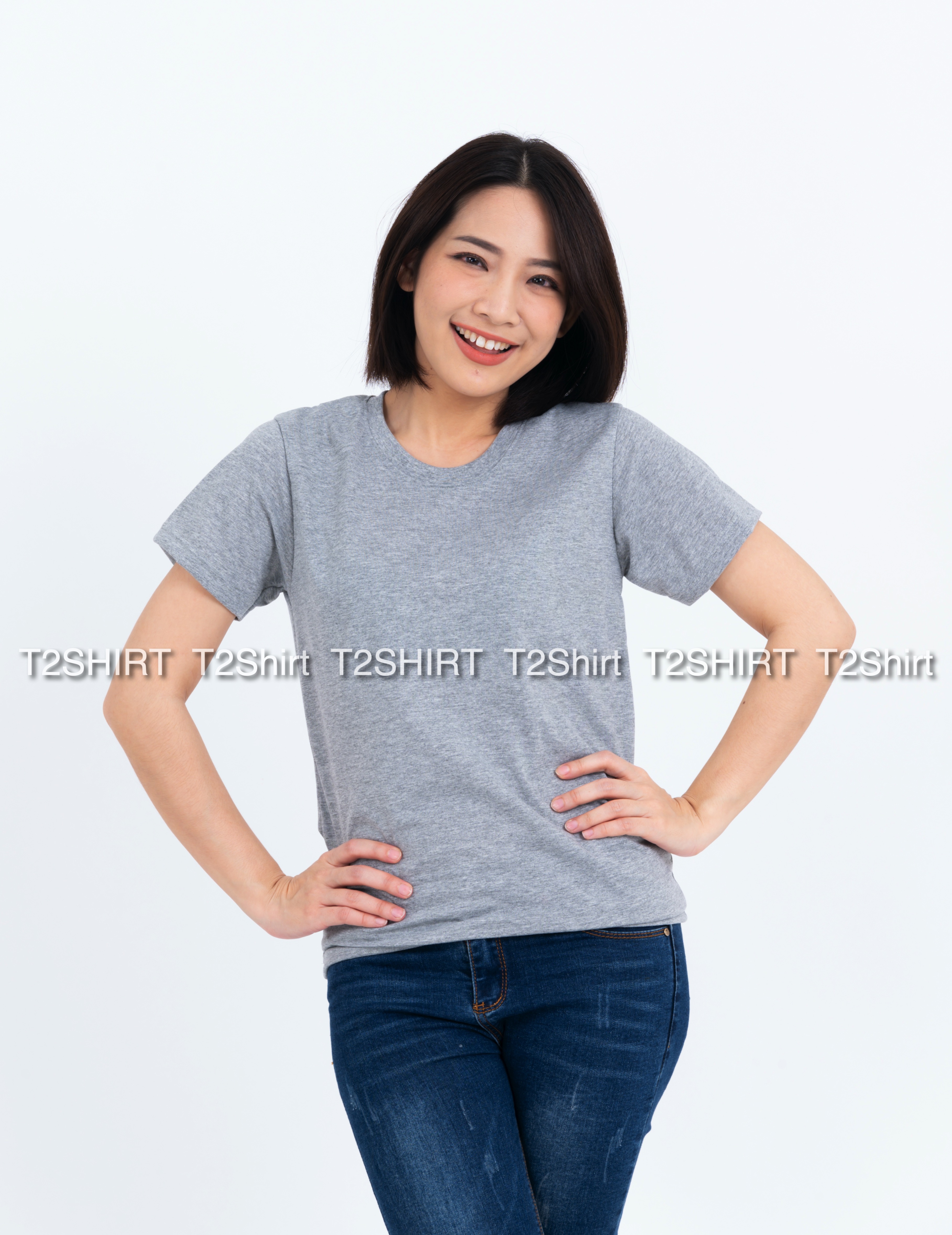 เสื้อยืด คอกลม แขนสั้น สีเทาท็อปดาย Size S