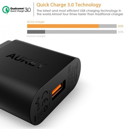 Adapter ที่ชาร์จมือถือ Aukey for Qualcomm ® Quick Charge ™ 3.0 (QC 3.0 + QC 2.0) + แถมสาย Aukey USB (PA-T9)