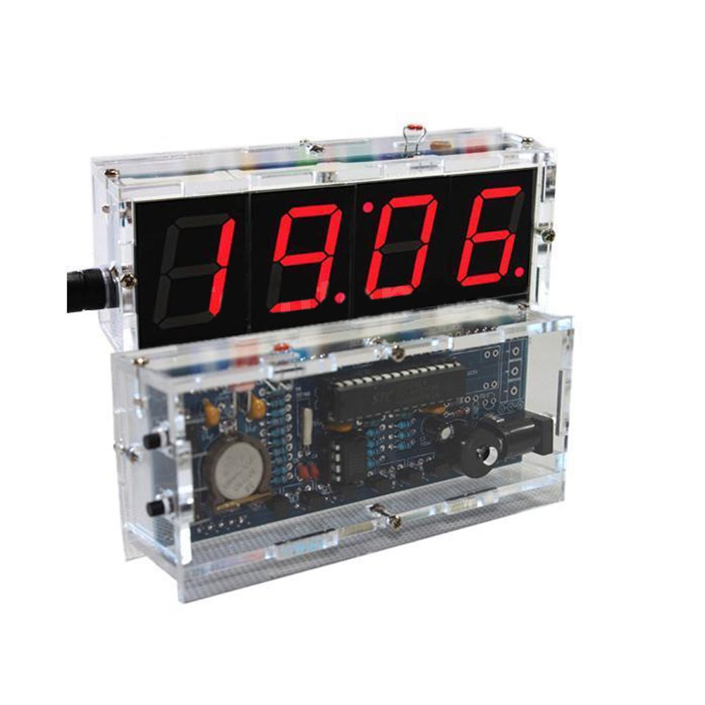 4-Digit Digital LED Clock Temperature Date Time Display with Transparent Case ชุดประกอบนาฬิกา DIY (สีแดง)