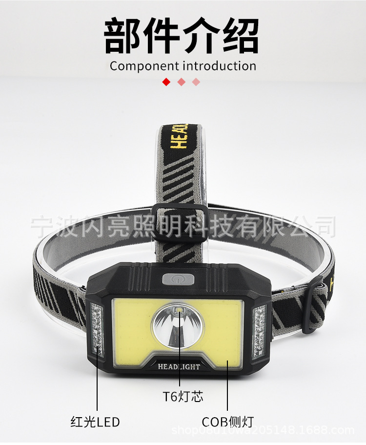 ไฟฉายคาดศีรษะแบบมีหลอด 2 แบบ LED และ COB Strong Wolf TG-TD156T ตัวไฟฉายสีดำ