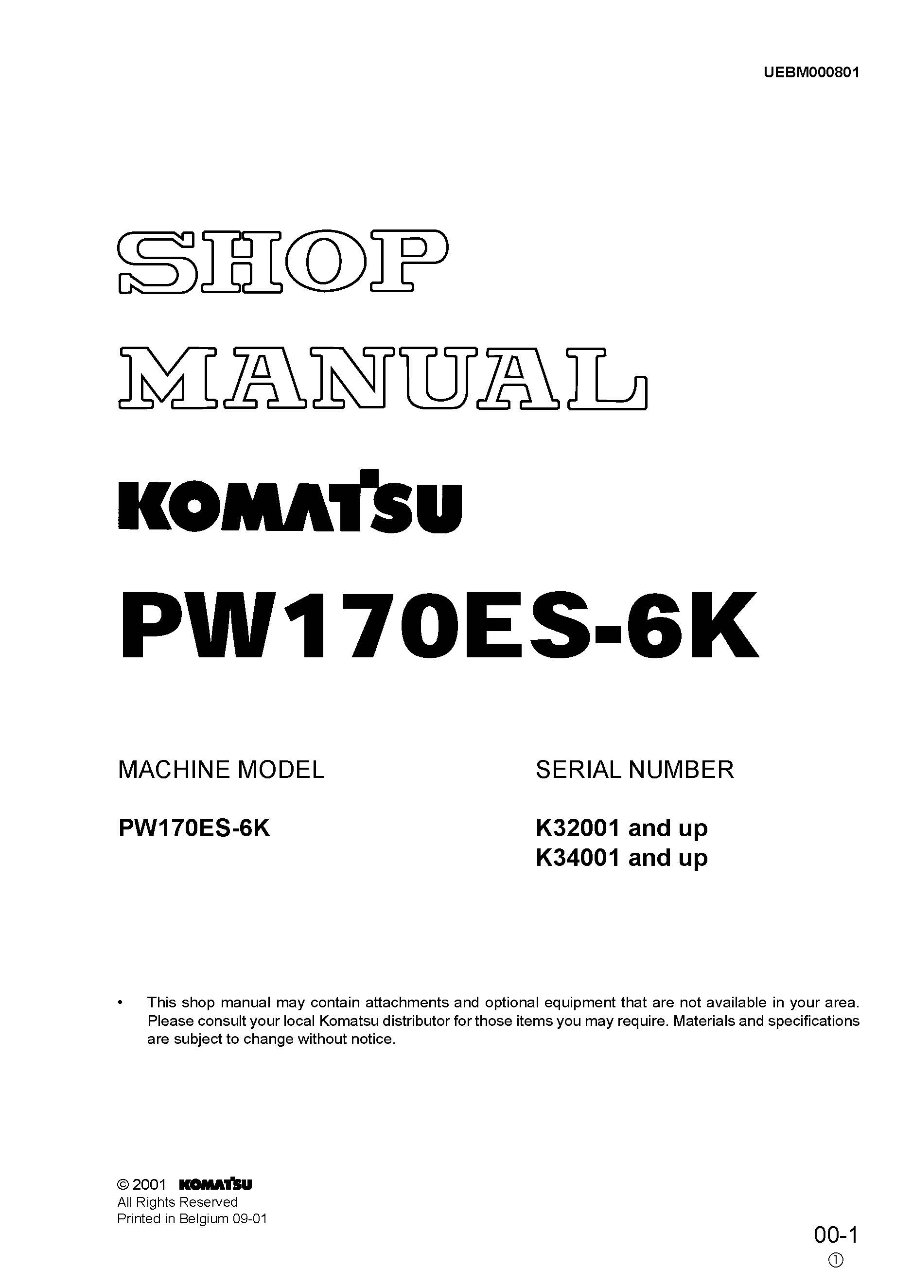 หนังสือ คู่มือซ่อม โอเวอร์ฮอล วงจรไฟฟ้า วงจรไฮดรอลิก จักรกลหนัก PW170ES-6K K32001 , PW170ES-6K K34001 (ทั้งคัน) EN
