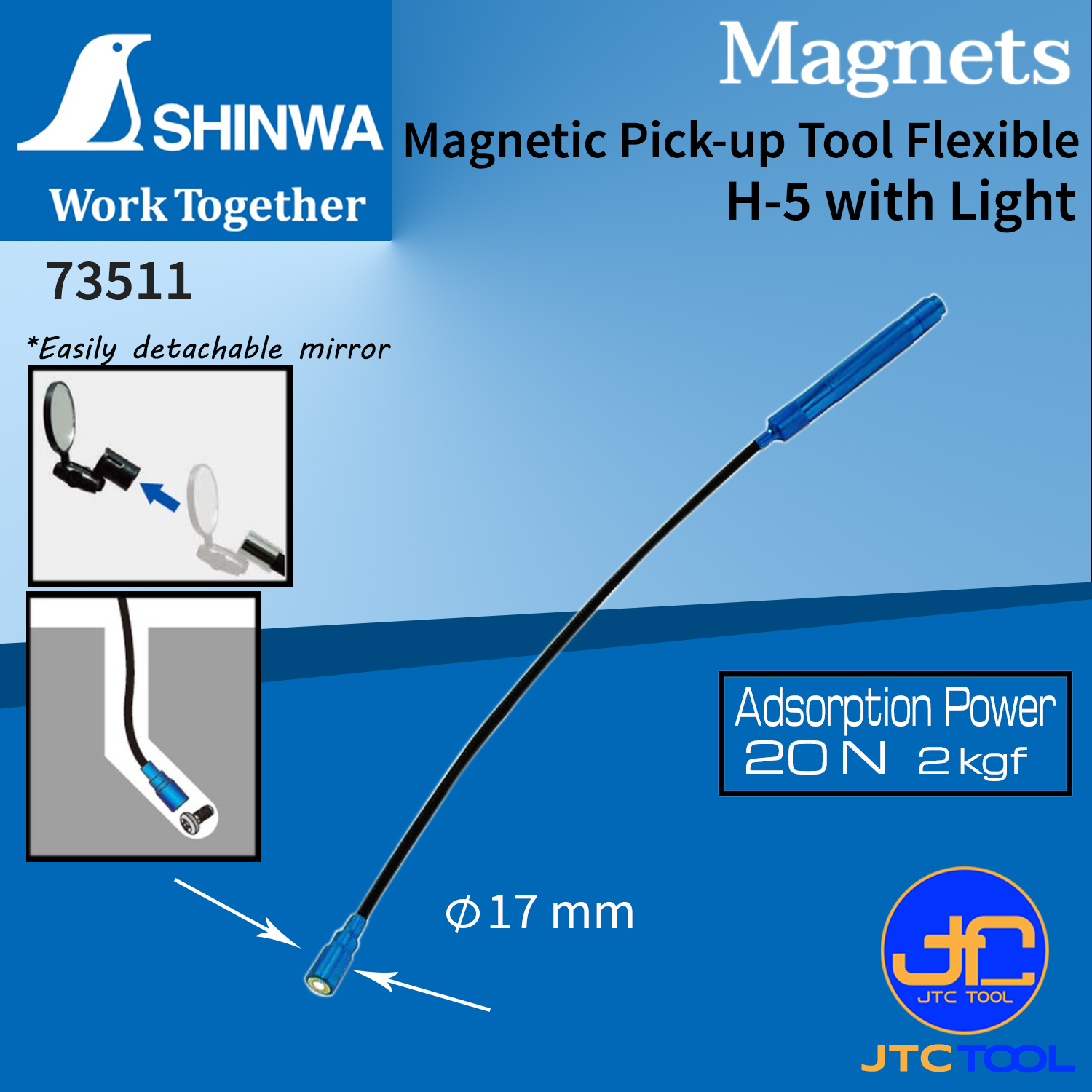 Shinwa แม่เหล็กดูดเศษเหล็ก-โลหะ สำหรับที่แคบ มืด หรือโค้งคดเคี้ยว ก้านงอได้ รุ่น 73511 - Magnetic Pick-Up Tool Flexible No.73511