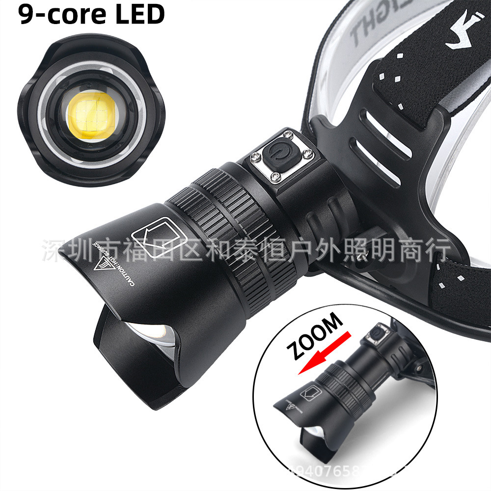 ไฟฉายคาดศีรษะแรงสูง แบบ 1 หลอดปรับขยายได้ LED P99 9 Core , JamieFire T138 แสงขาว ชุดแบตเตอรี่คุณภาพสูง พร้อมกล่องใส่และหูหิ้ว