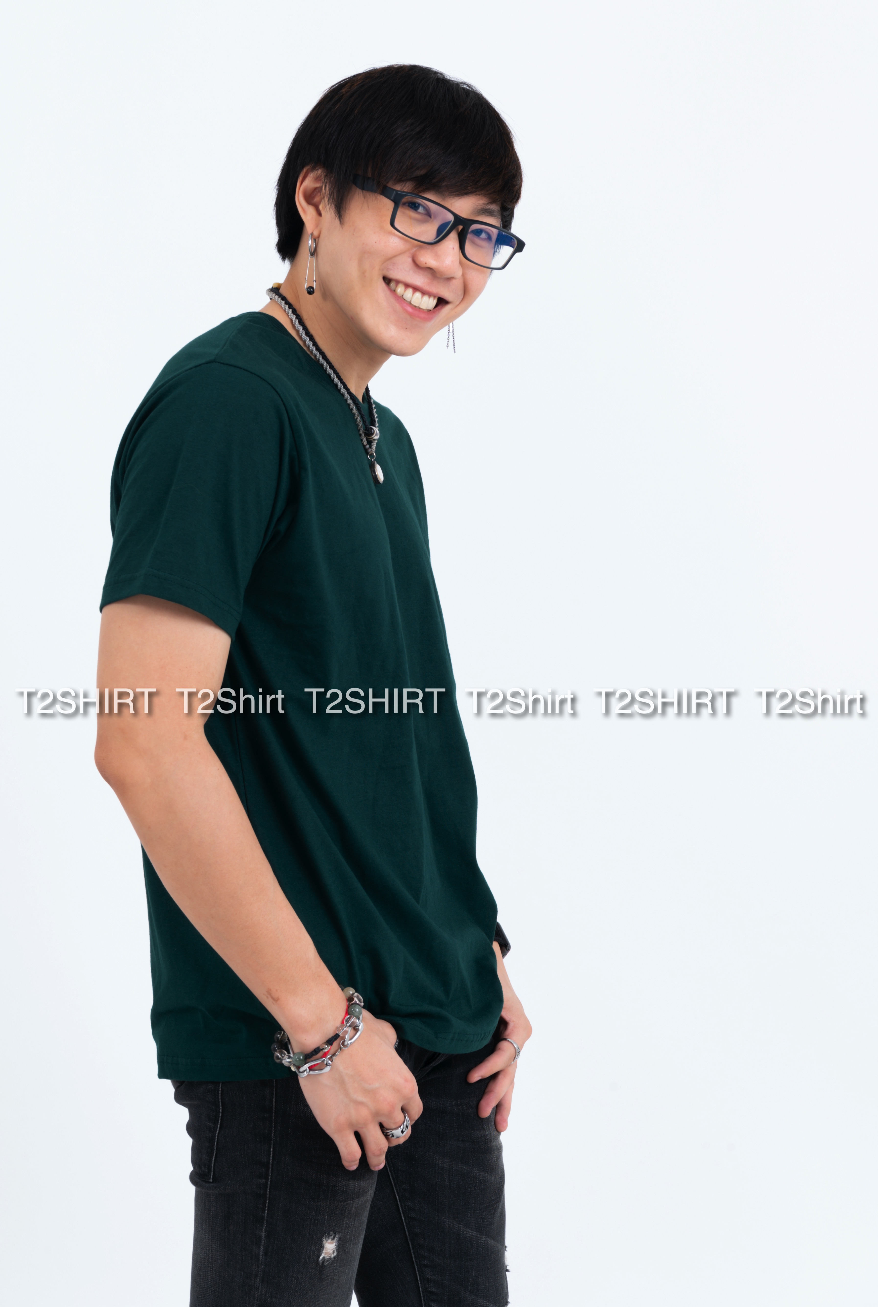 เสื้อยืด คอกลม แขนสั้น สีเขียวหัวเป็ด Size 4XL