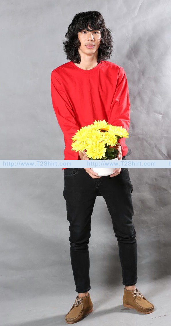 เสื้อยืด คอกลม แขนยาว สีแดง Size 2XL