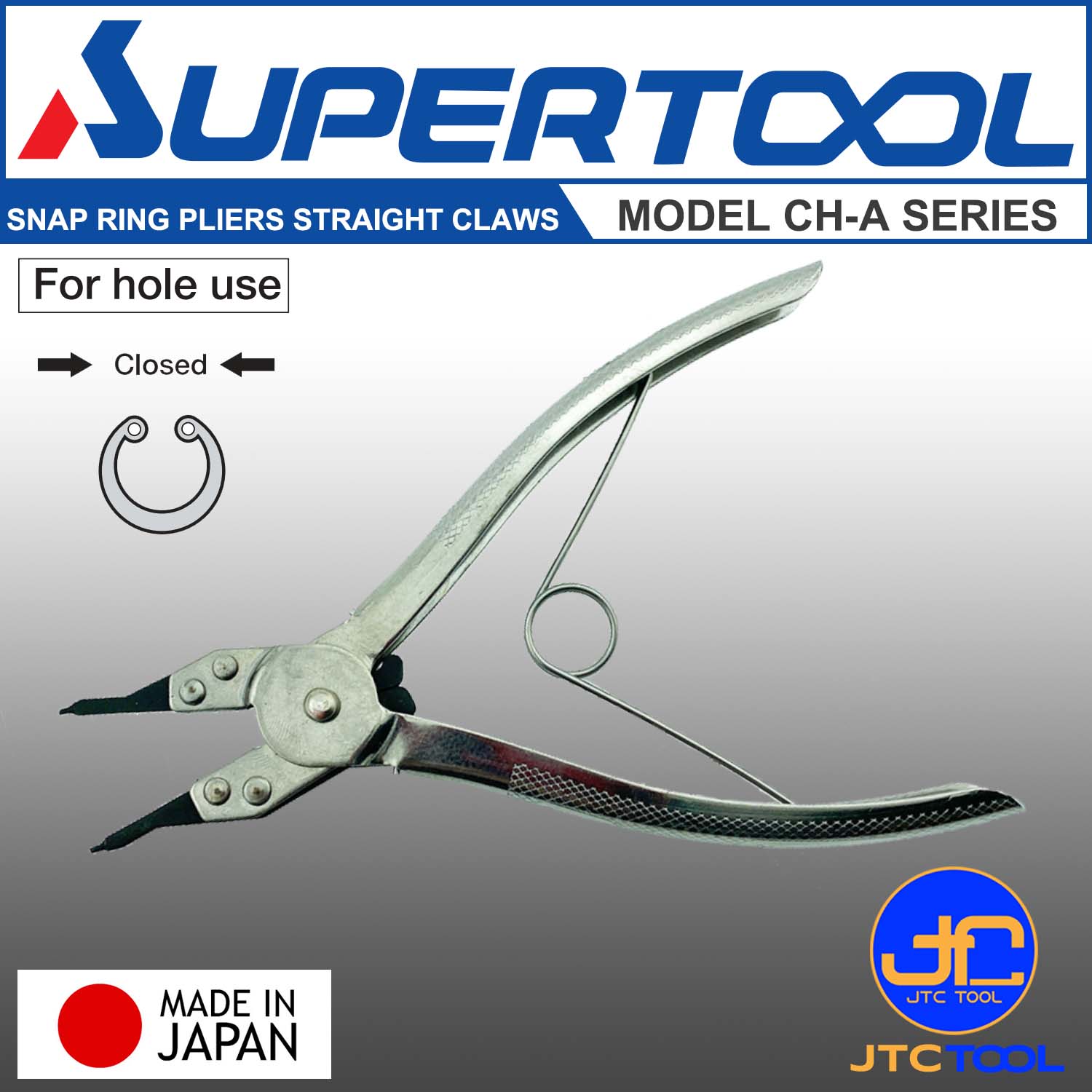 Supertool คีมหุบแหวนปากตรง ขนาด 8-25มิล , 14-60มิล และ 40-100มิล รุ่น CH-A - Snap Ring Pliers Straight Claws Size 8-25mm. , 14-60mm. and 40-100mm. Model CH-A